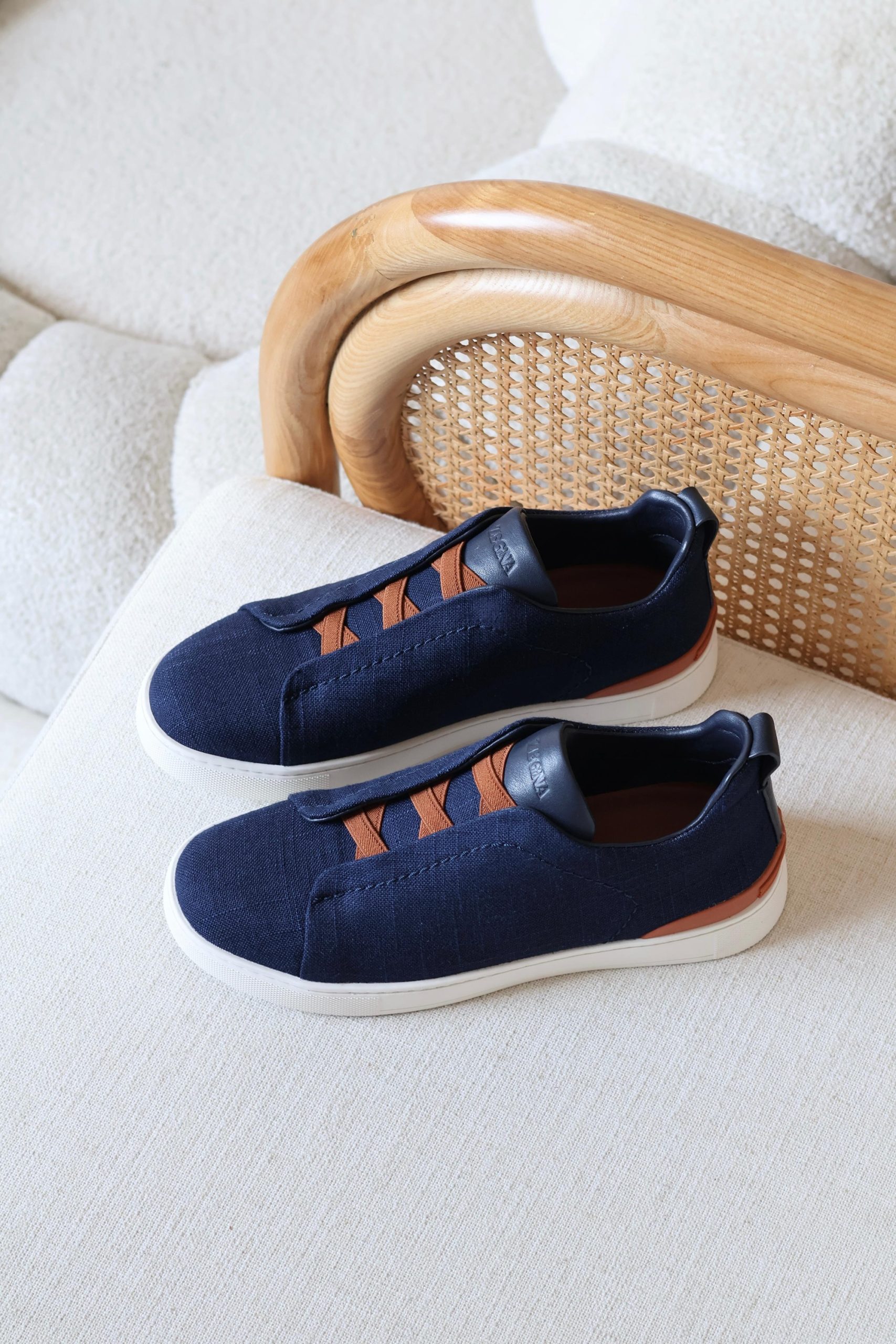 Zegna Triple Stitch Sneakers Denim Upper And Vicuna-Colored Leather