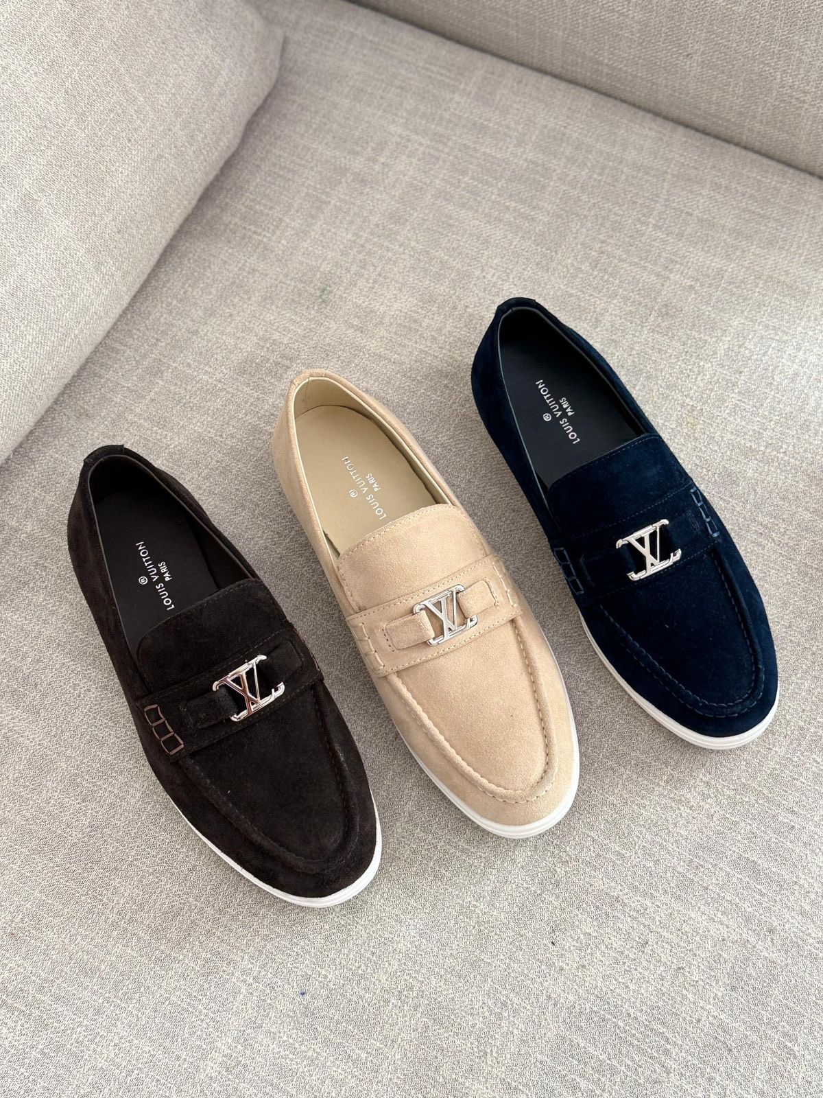 Louis Vuitton Estate Loafers Crafted Suede Calf Leather With A Silver Tone LV Initials Accessory - Image 7