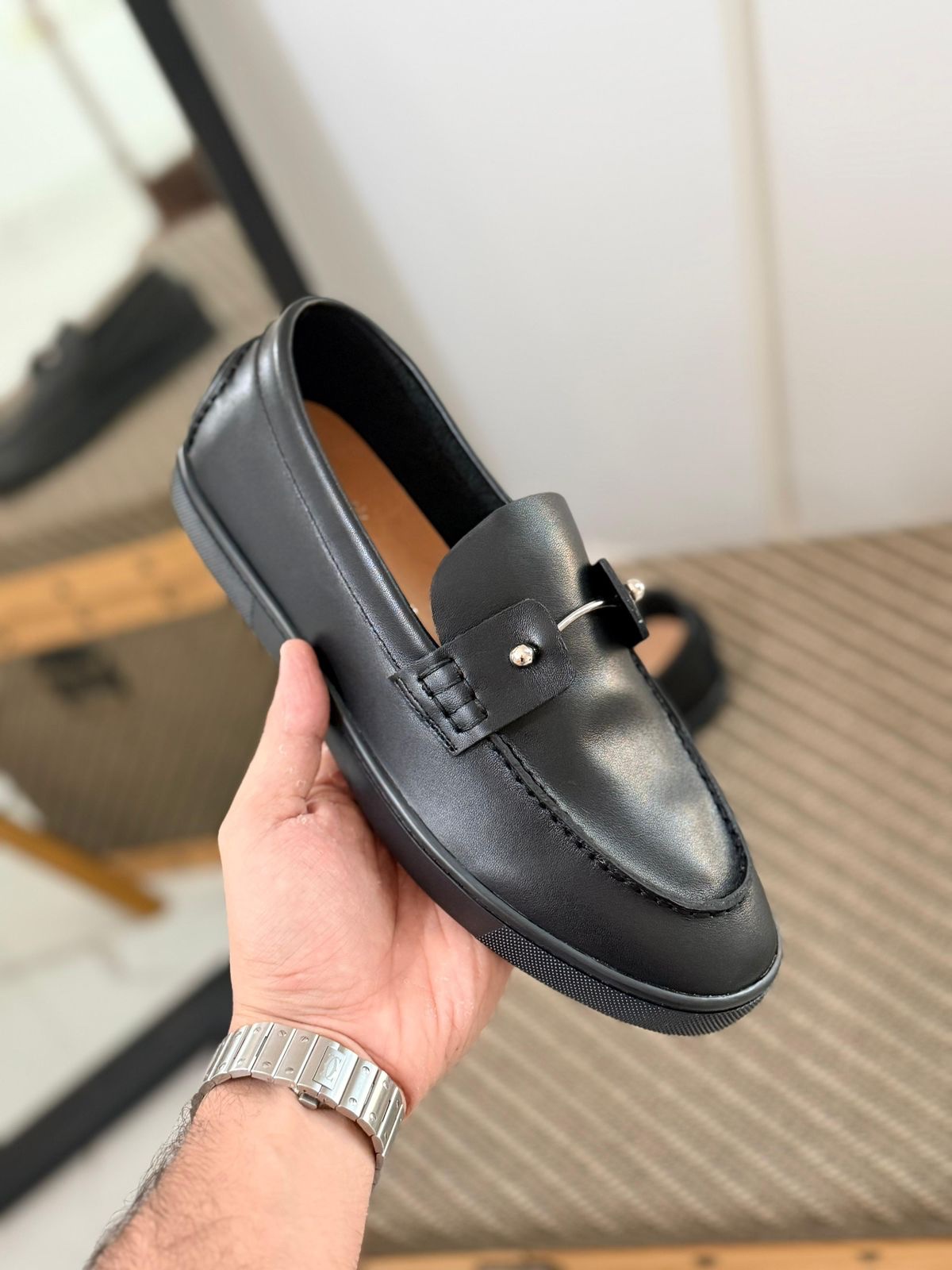 Christian Louboutin Chambeliboat Loafers Leather Upper And A Silver Tone Barbell - Image 3