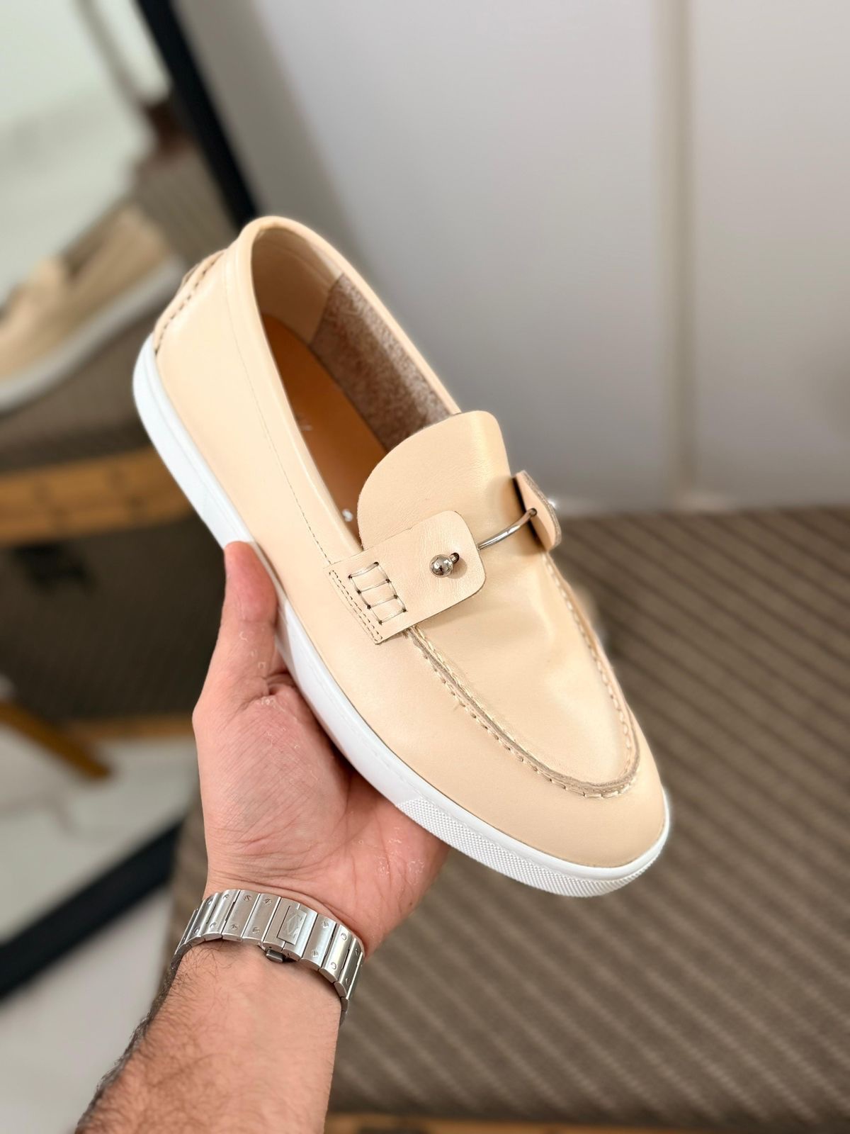 Christian Louboutin Chambeliboat Loafers Leather Upper And A Silver Tone Barbell