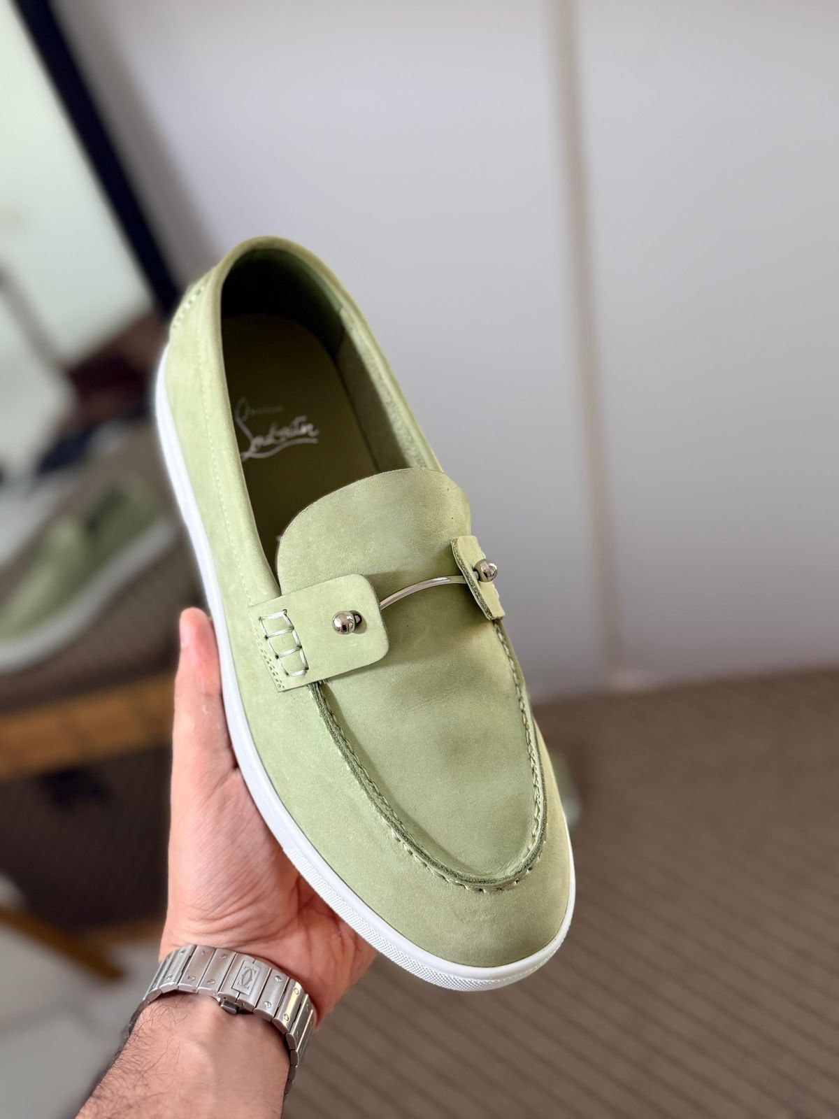 Christian Louboutin Chambeliboat Loafers Leather Upper And A Silver Tone Barbell - Image 11