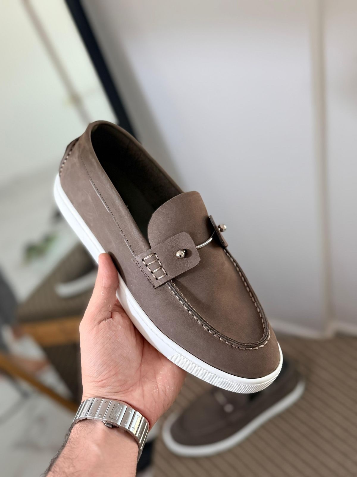 Christian Louboutin Chambeliboat Loafers Leather Upper And A Silver Tone Barbell - Image 9