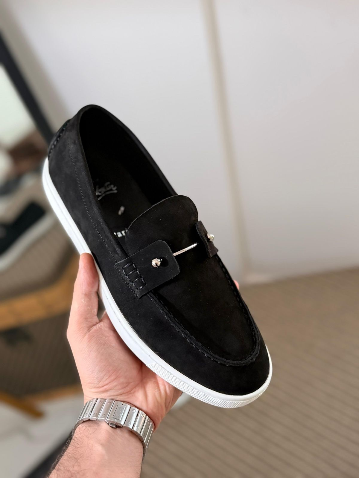 Christian Louboutin Chambeliboat Loafers Leather Upper And A Silver Tone Barbell - Image 17