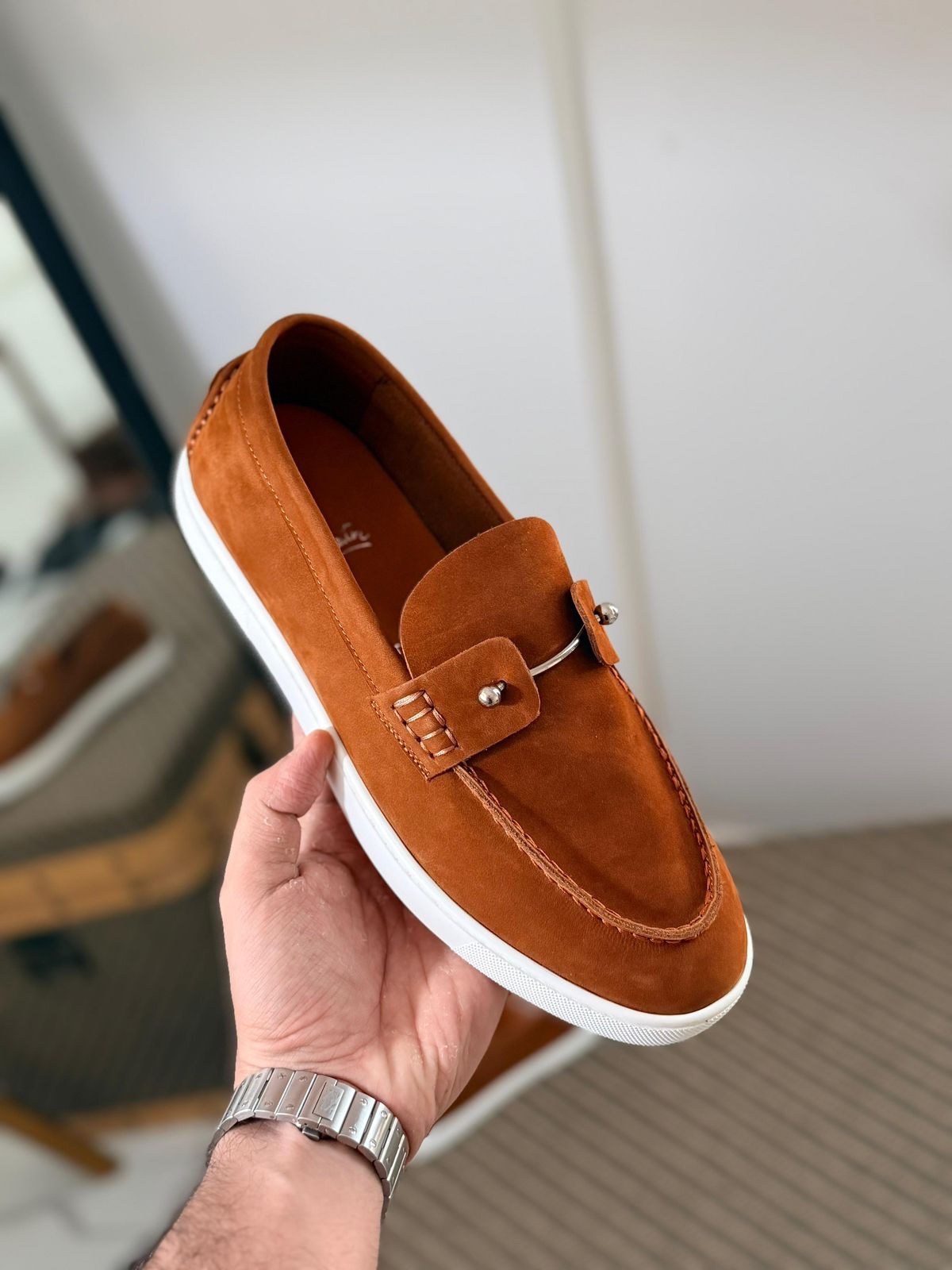 Christian Louboutin Chambeliboat Loafers Leather Upper And A Silver Tone Barbell - Image 7