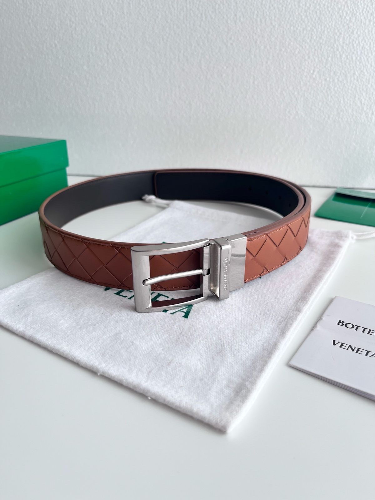Bottega Veneta Belt Features Signature Black Intrecciato Woven Leather - Image 6