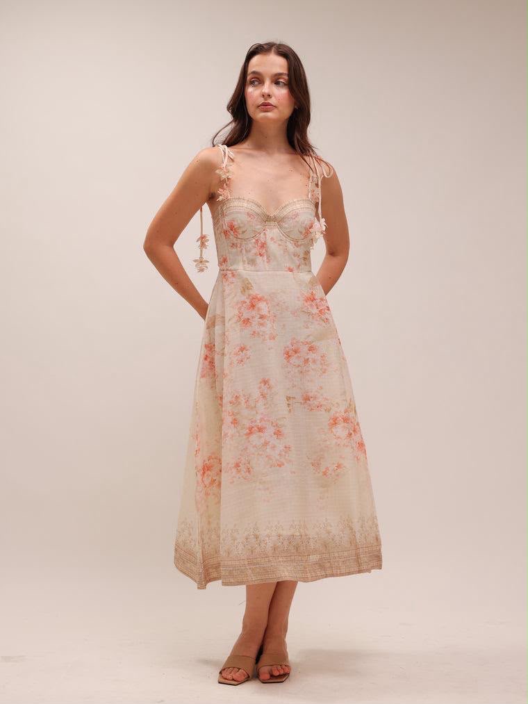 ADI Rosalie Floral Corset Midi Dress