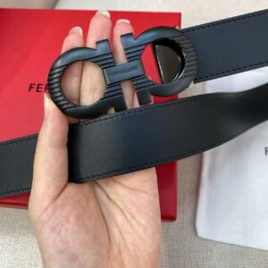 Ferragamo Reversible Gancini Belt Black Calf Leather