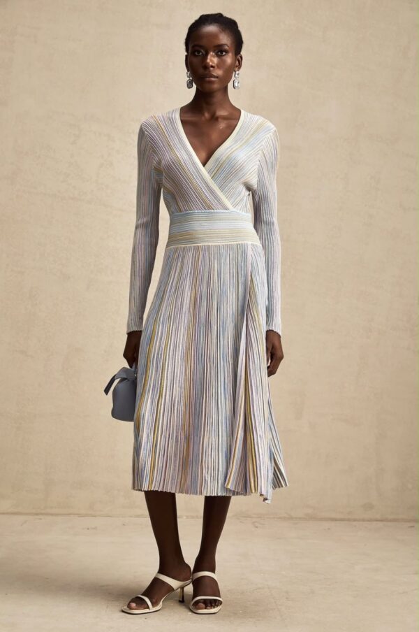 Amélie Vertical-Stripe knitted Midi Dress