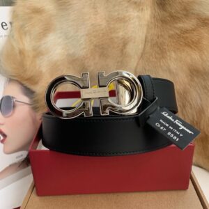 Ferragamo Gancini Belt Features Black Calf Leather Strap And Palladium