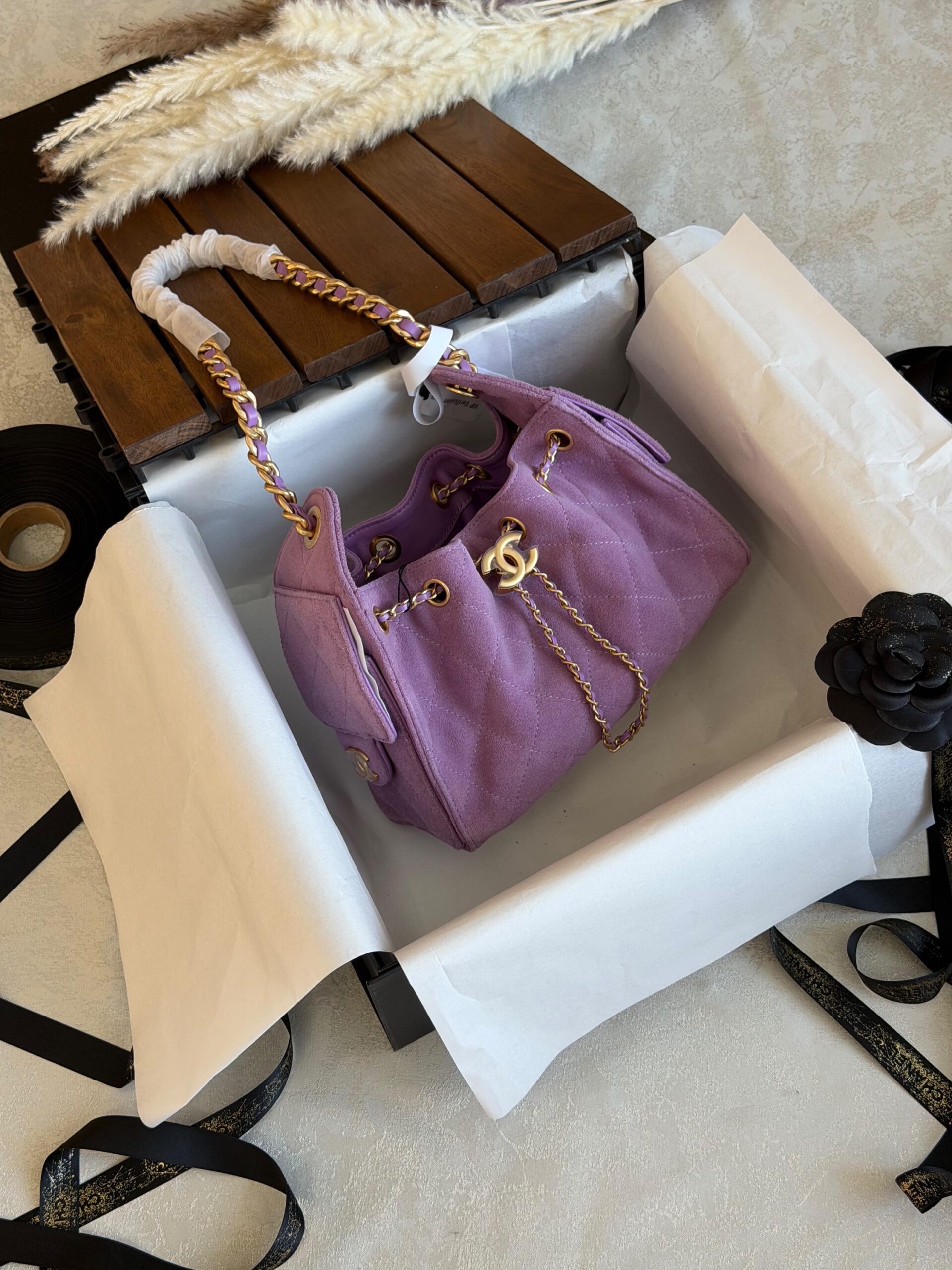 Chanel 25 Mini HandBag Suede Calfskin And Features Gold Metal Hardware - Image 12