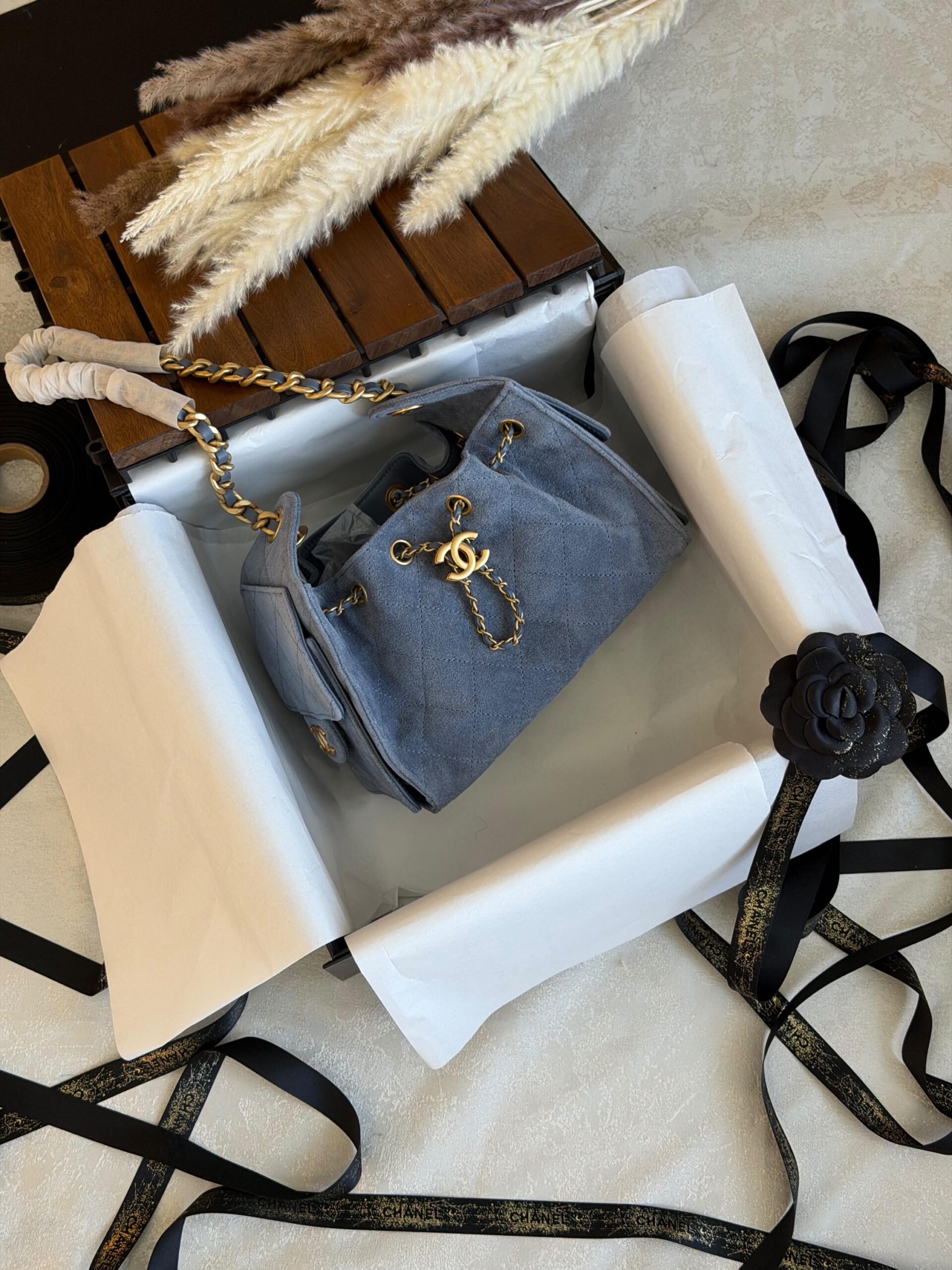 Chanel 25 Mini HandBag Suede Calfskin And Features Gold Metal Hardware - Image 7