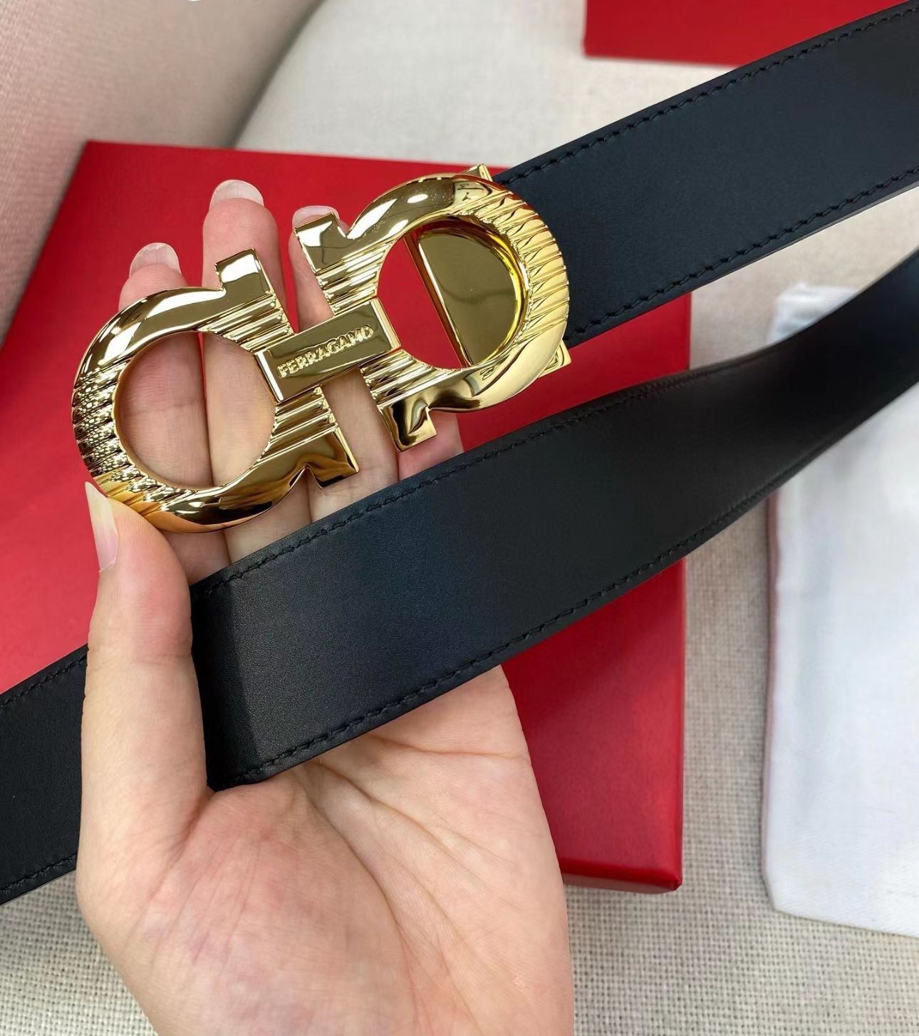 Ferragamo Reversible Gancini Belt Black Calf Leather - Image 7