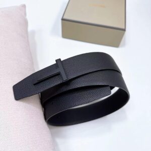 Tom Ford T buckle Reversible Belt Black Grained Leather