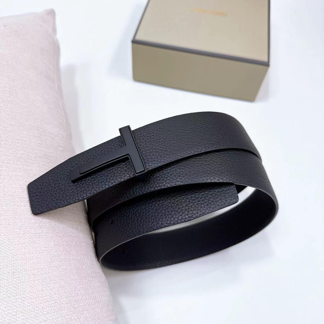 Tom Ford T buckle Reversible Belt Black Grained Leather