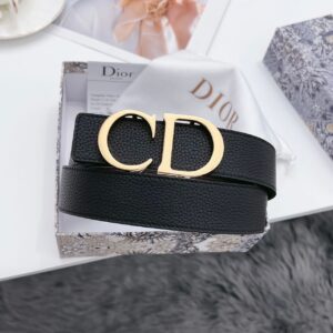 Dior Belt Eaturing  Prominent Gold  Metal 'CD' Buckle.