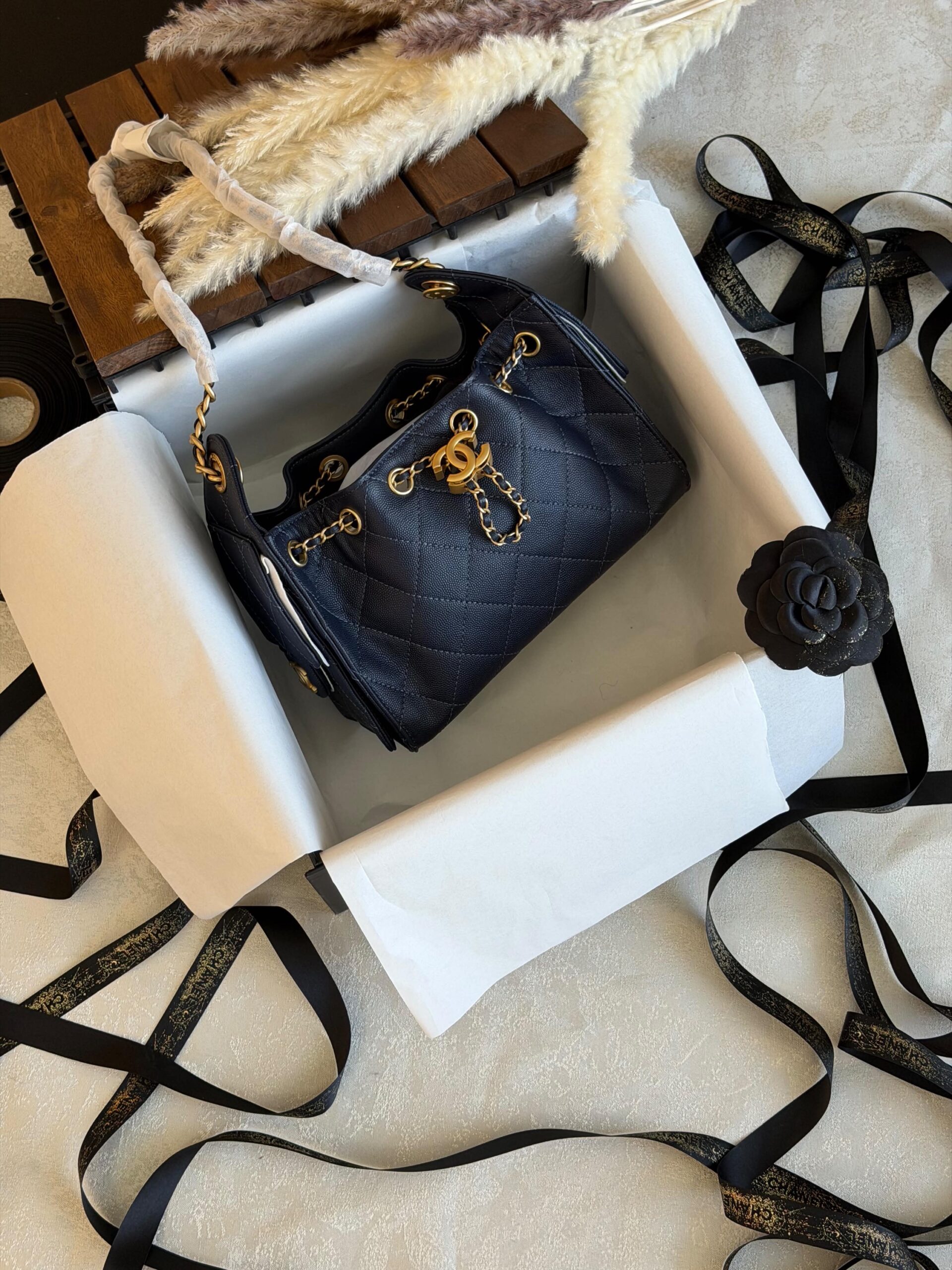 Chanel 25 Mini HandBag Suede Calfskin And Features Gold Metal Hardware