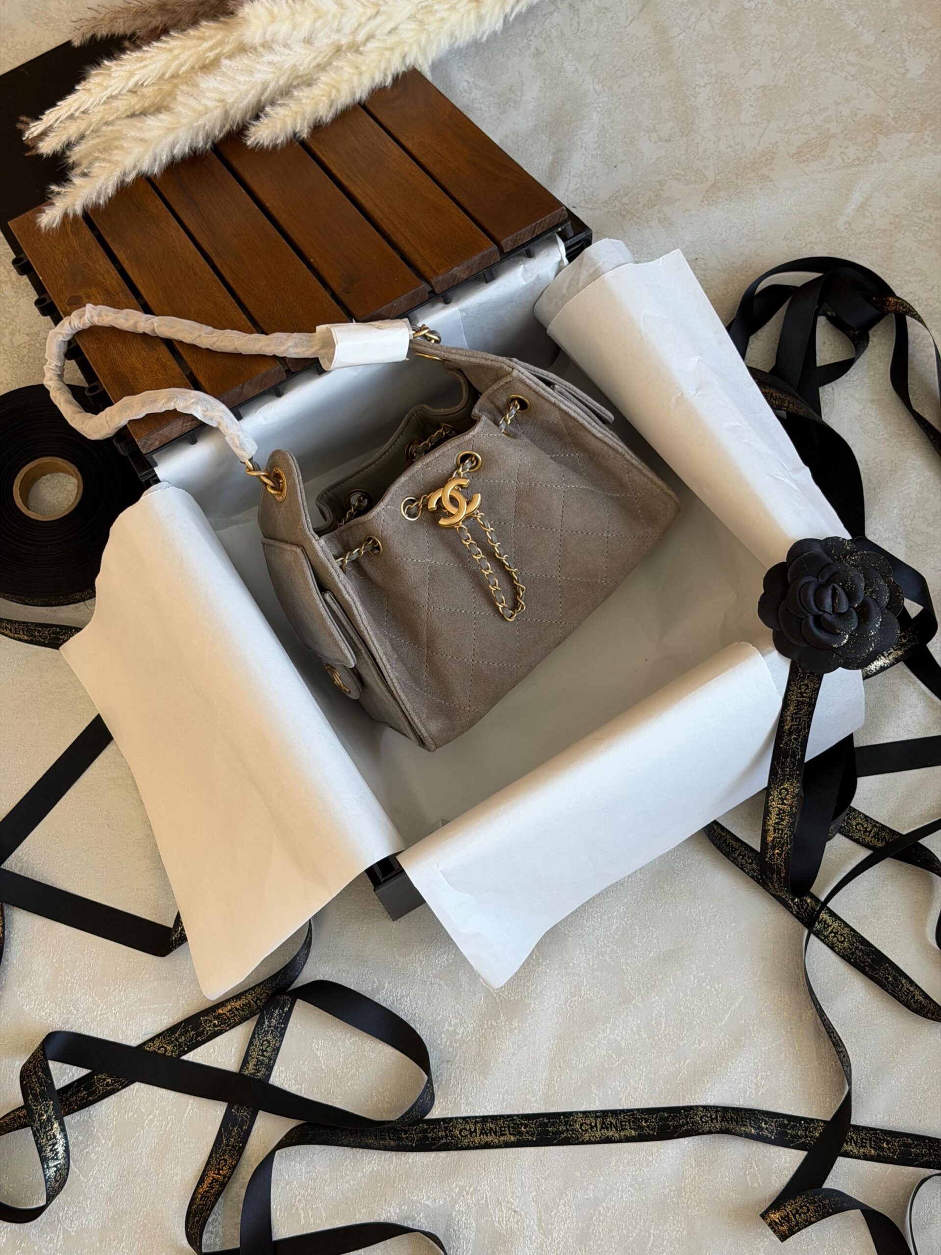 Chanel 25 Mini HandBag Suede Calfskin And Features Gold Metal Hardware - Image 14