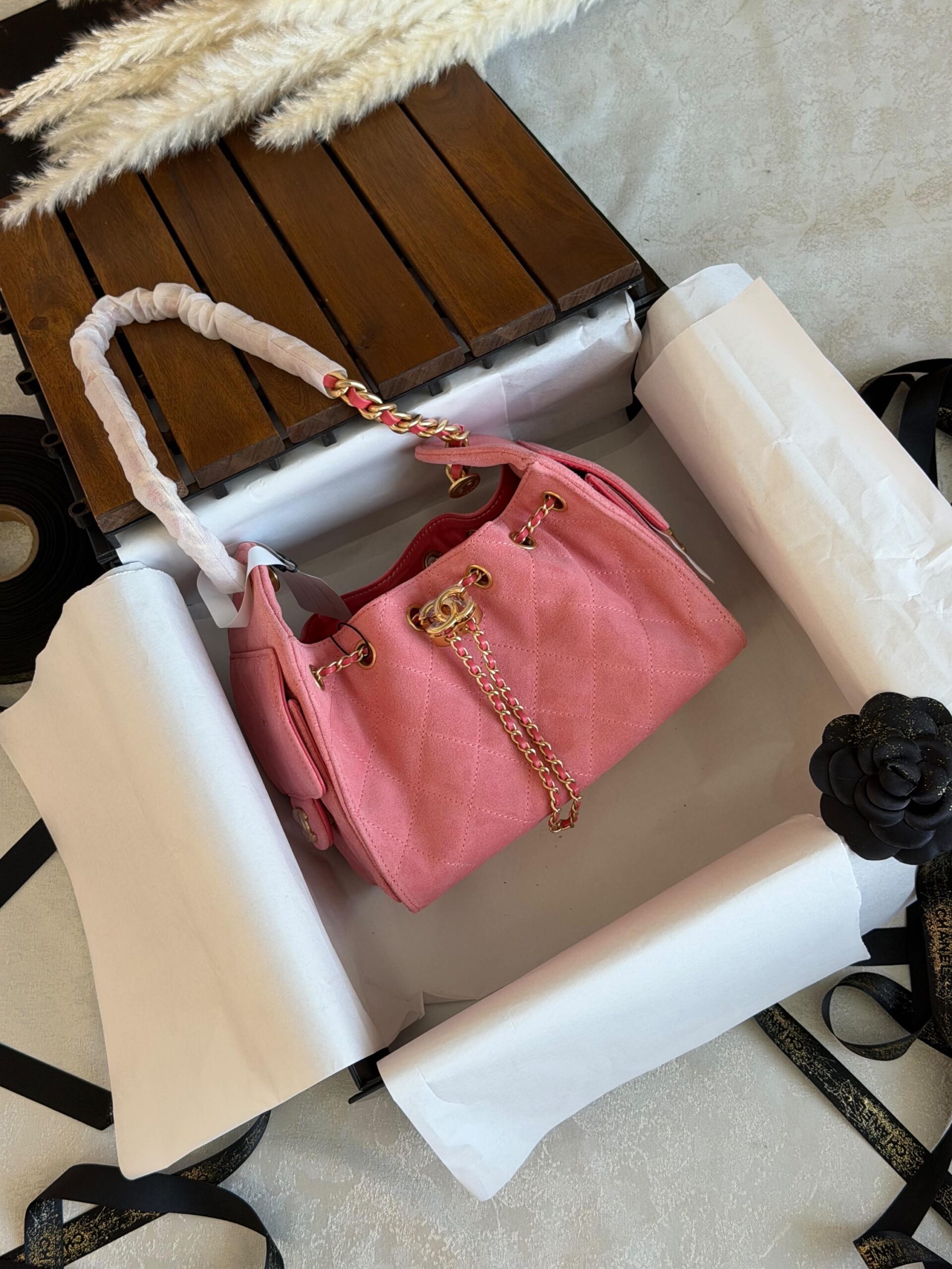 Chanel 25 Mini HandBag Suede Calfskin And Features Gold Metal Hardware - Image 5