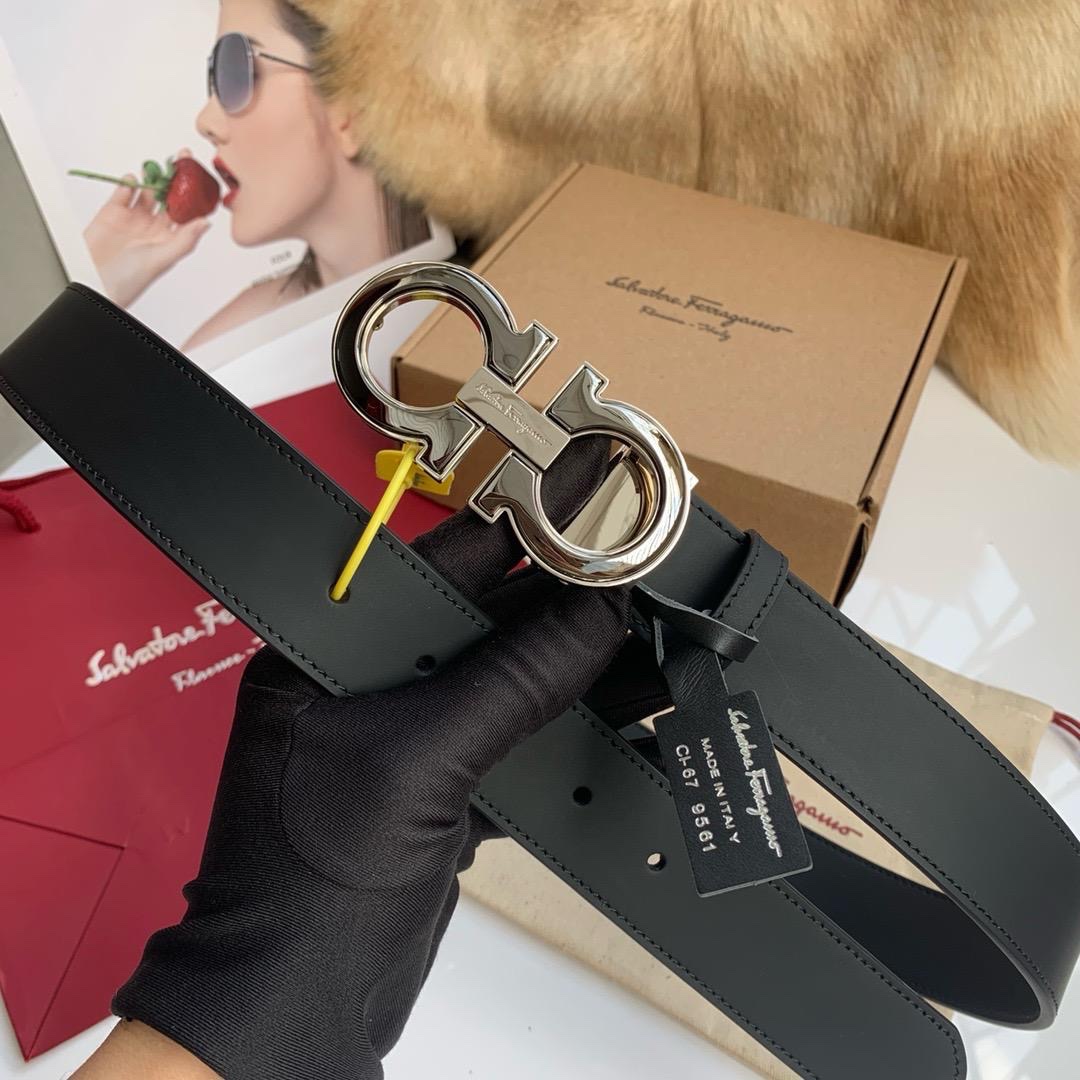 Ferragamo Gancini Belt Features Black Calf Leather Strap And Palladium - Image 2