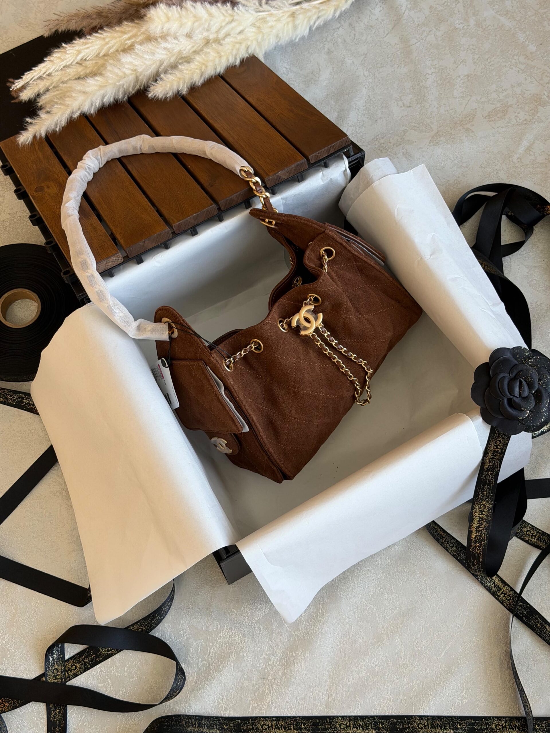 Chanel 25 Mini HandBag Suede Calfskin And Features Gold Metal Hardware - Image 6