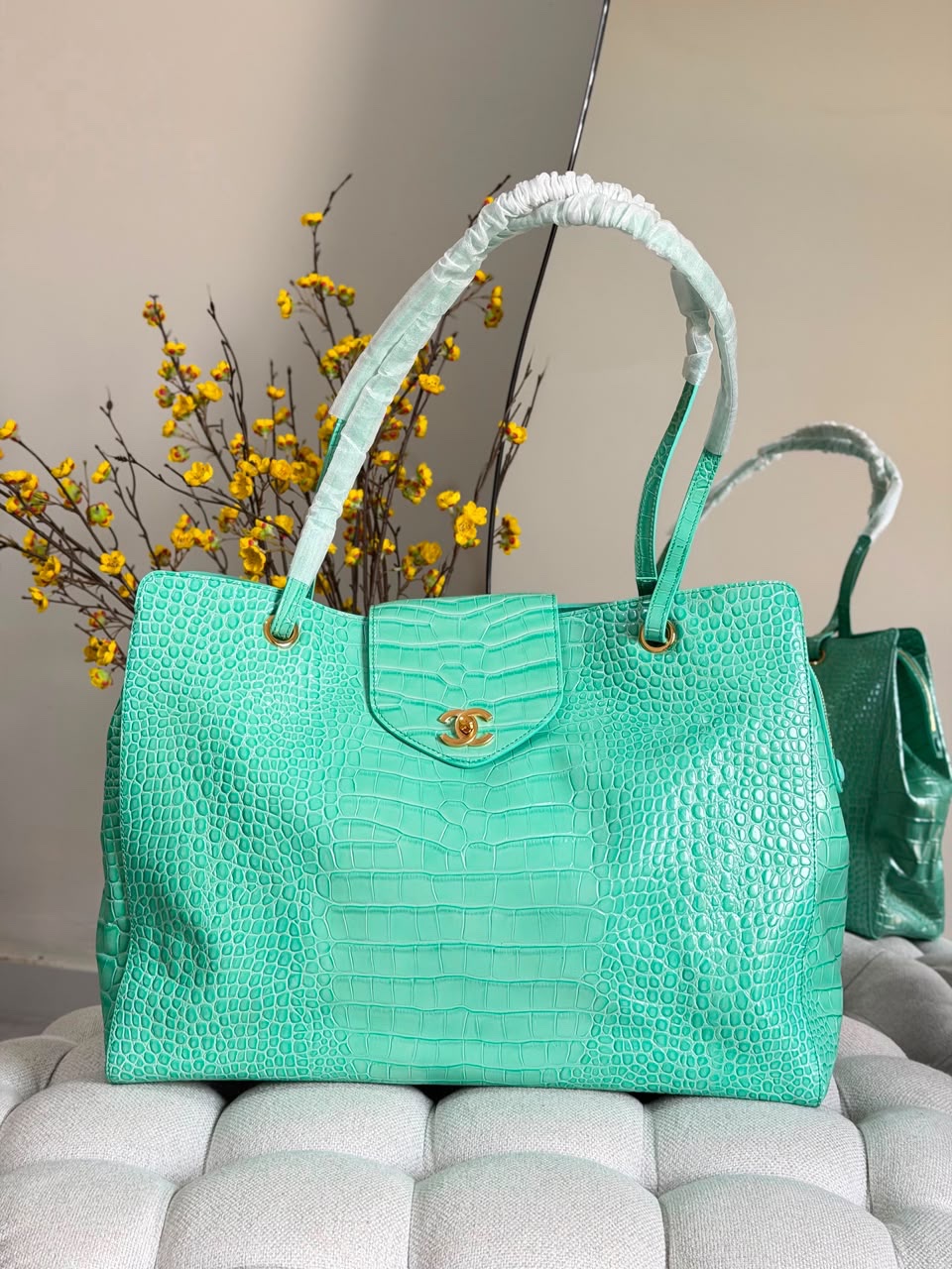 Chanel Calfskin Crocodile Embossed Large Shopping Bag - Image 3