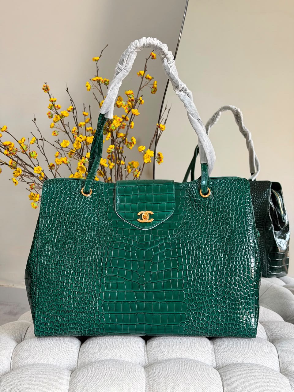 Chanel Calfskin Crocodile Embossed Large Shopping Bag