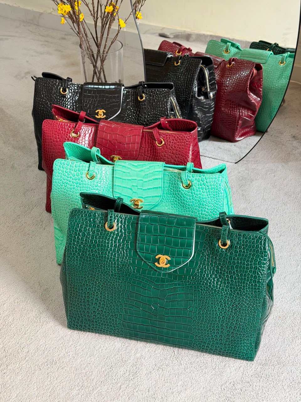 Chanel Calfskin Crocodile Embossed Large Shopping Bag - Image 5