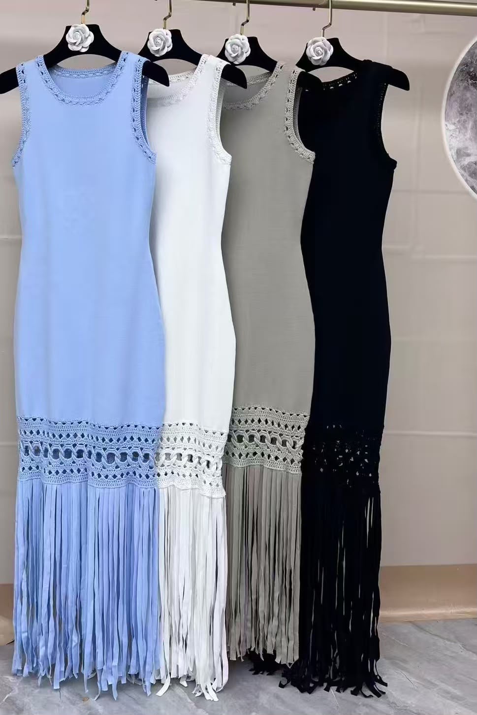 Sunwoven Stories Sleeveless Crochet Fringe Maxi Dress