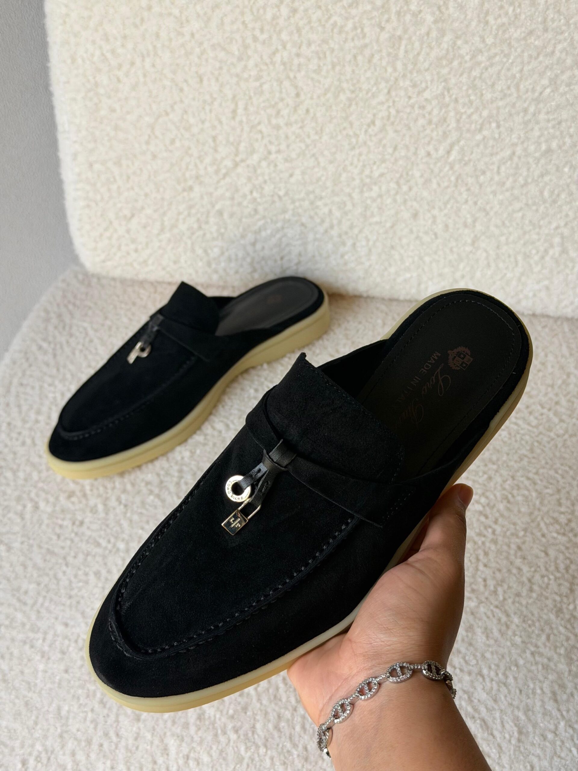Loro Piana Black Babouche Charms Walk Mules