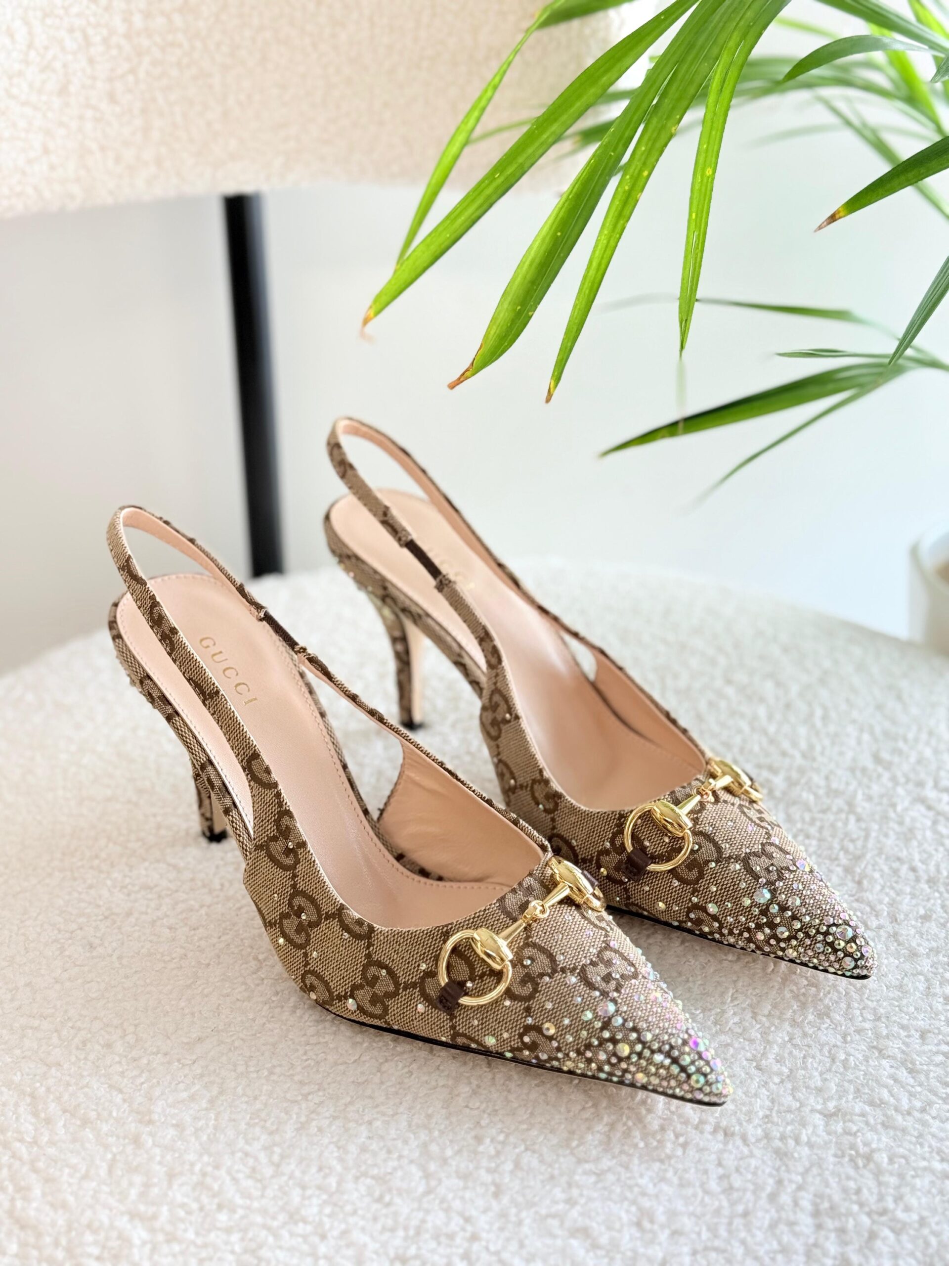 Gucci Slingback Heels Featuring Crystal Embellishments - Image 8
