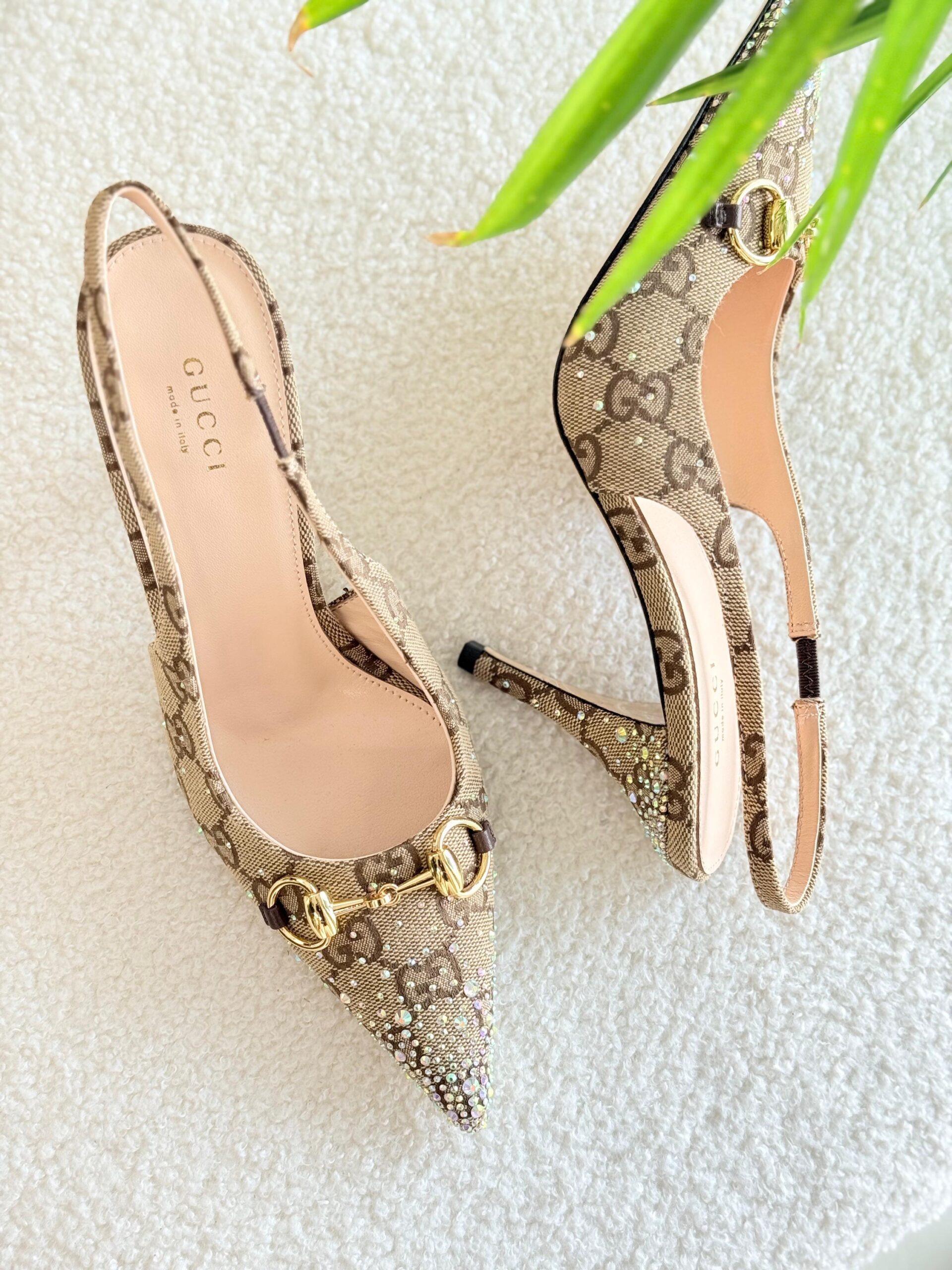 Gucci Slingback Heels Featuring Crystal Embellishments - Image 9