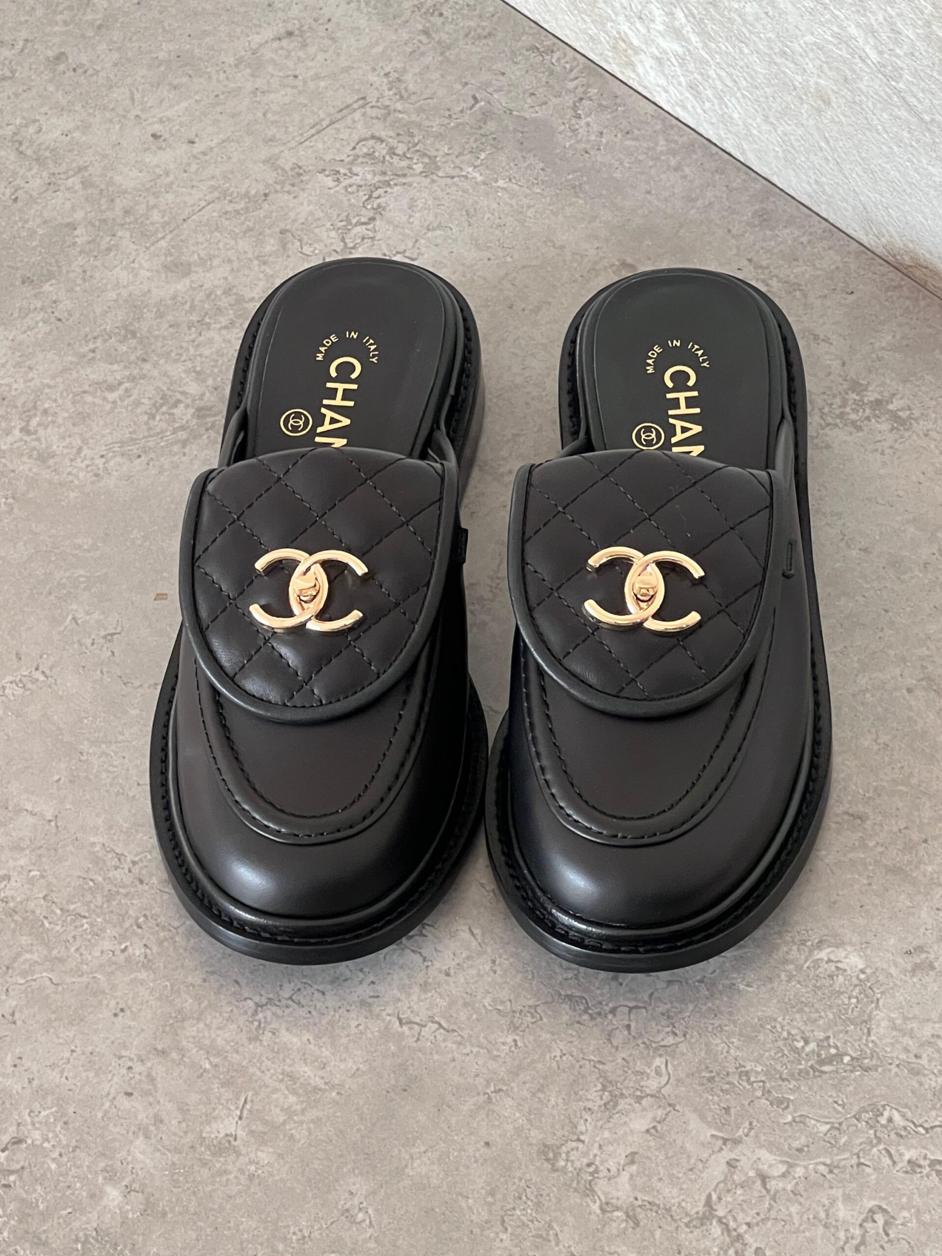 Chanel Quilted CC Turnlock Mules