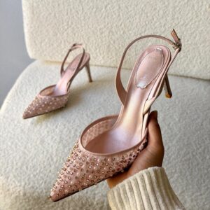 René Caovilla Aretha Slingback Pumps Mesh Upper Embellished With Crystals And Pearls