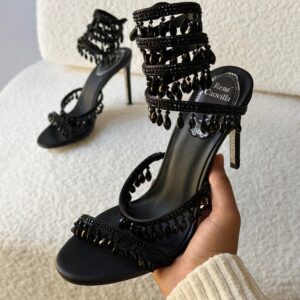 René Caovilla Cleo Sandal Crystal-Embellished Serpentine Straps That Wrap Around The Ankle
