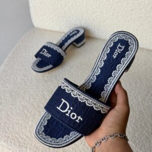 Dior Dentelle Heeled Slides Embroidered Cotton Upper