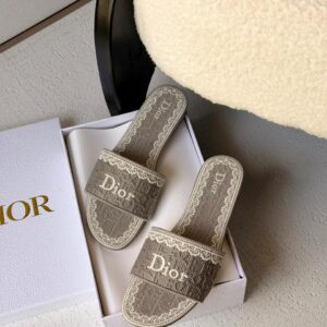 Dior Dentelle Slides Oblique Embroidery And Delicate White Lace Detailing