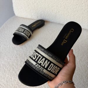 Dior Dway Slides  "Christian Dior" Lettering On A Neutral Strap.