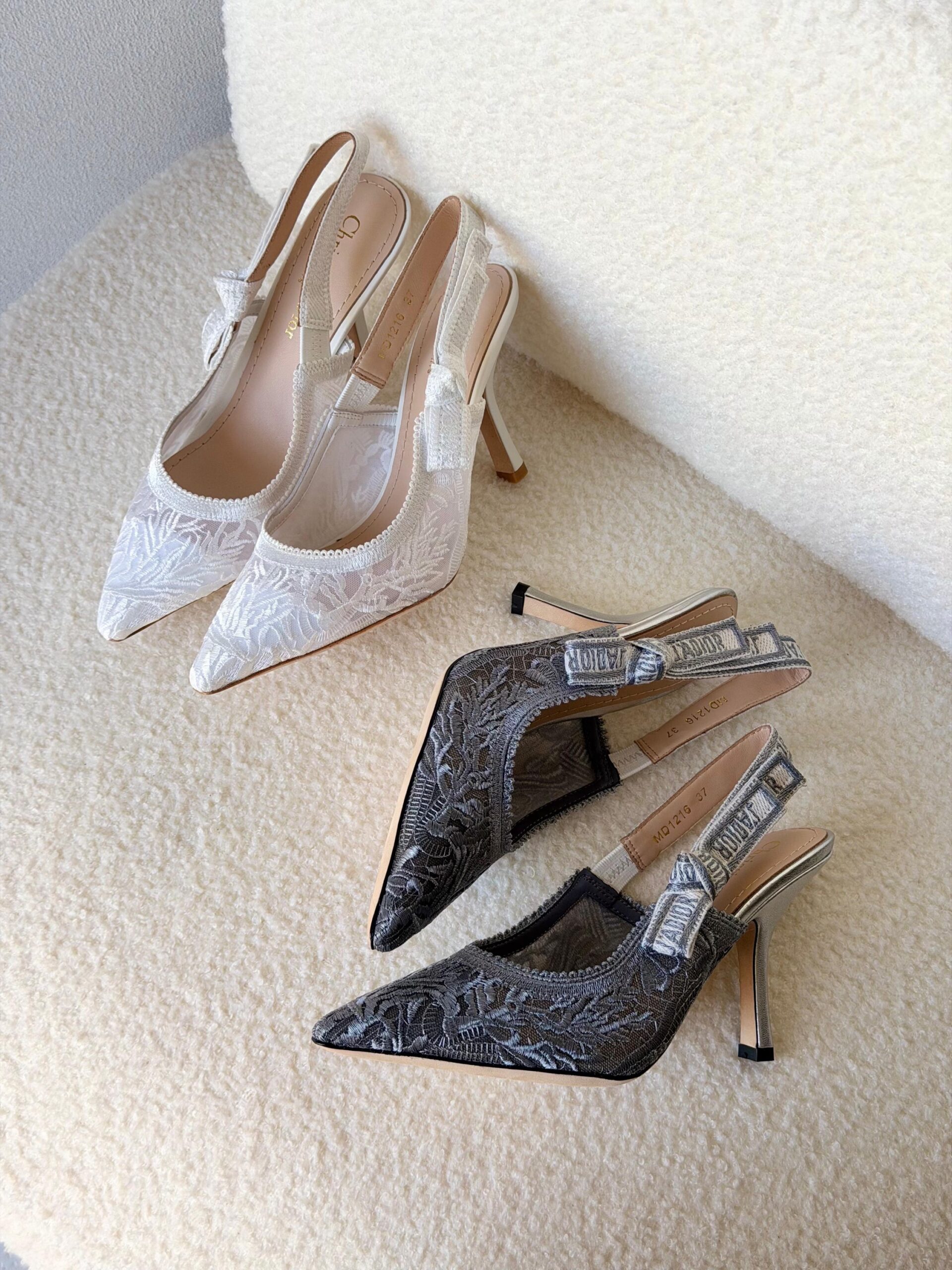Christian Dior J'ADior Slingback Pumps White Lace Embroidery - Image 5