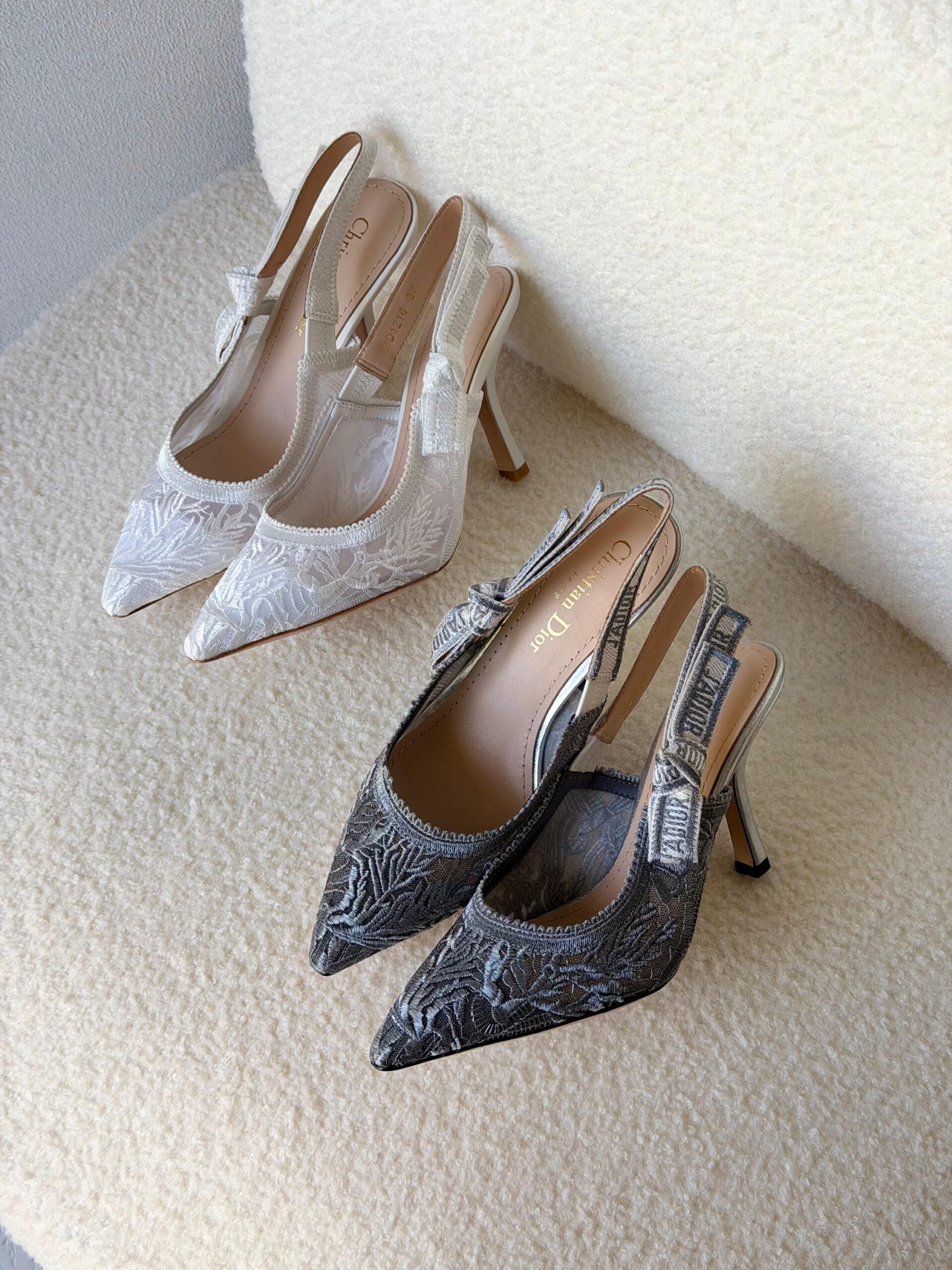 Christian Dior J'ADior Slingback Pumps White Lace Embroidery - Image 6