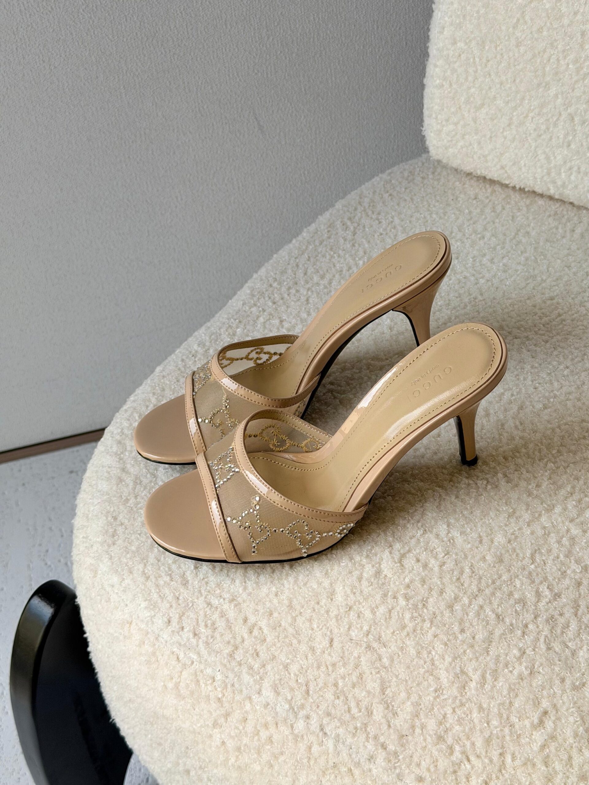 Gucci Erin Crystal-Embellished Leather Trimmed Mesh Mules - Image 2