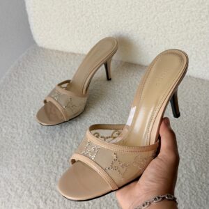 Gucci Erin Crystal-Embellished Leather Trimmed Mesh Mules