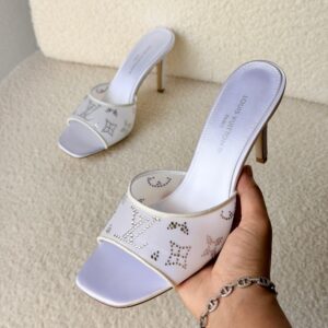 Louis Vuitton Gala Mules in Blanc Featuring Translucent Mesh And Shimmering Rhinestones In A Monogram Pattern