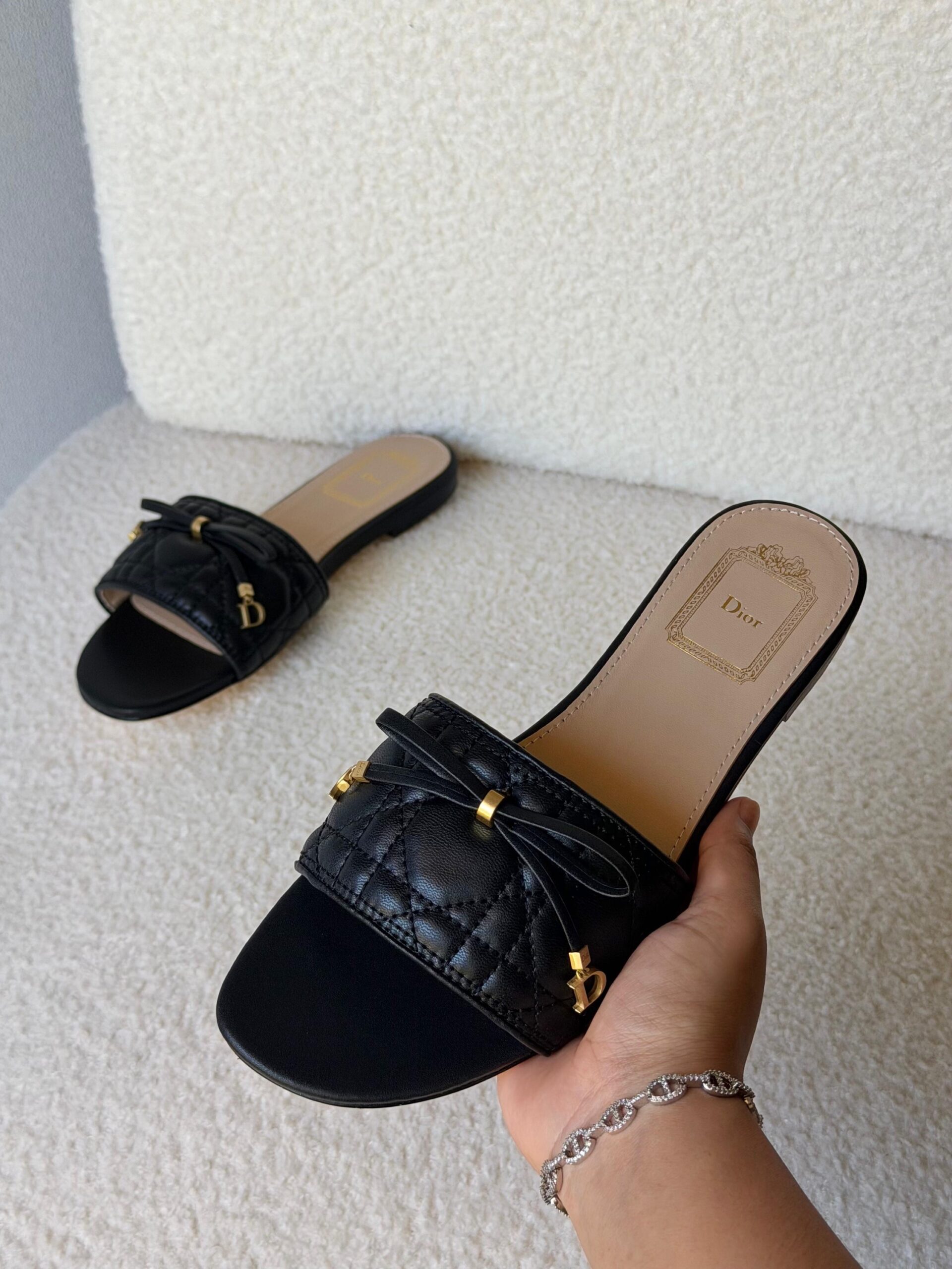 Dior Cannage Slides Made Lambskin With Gold-Finish Metal C And D Initials - Image 3
