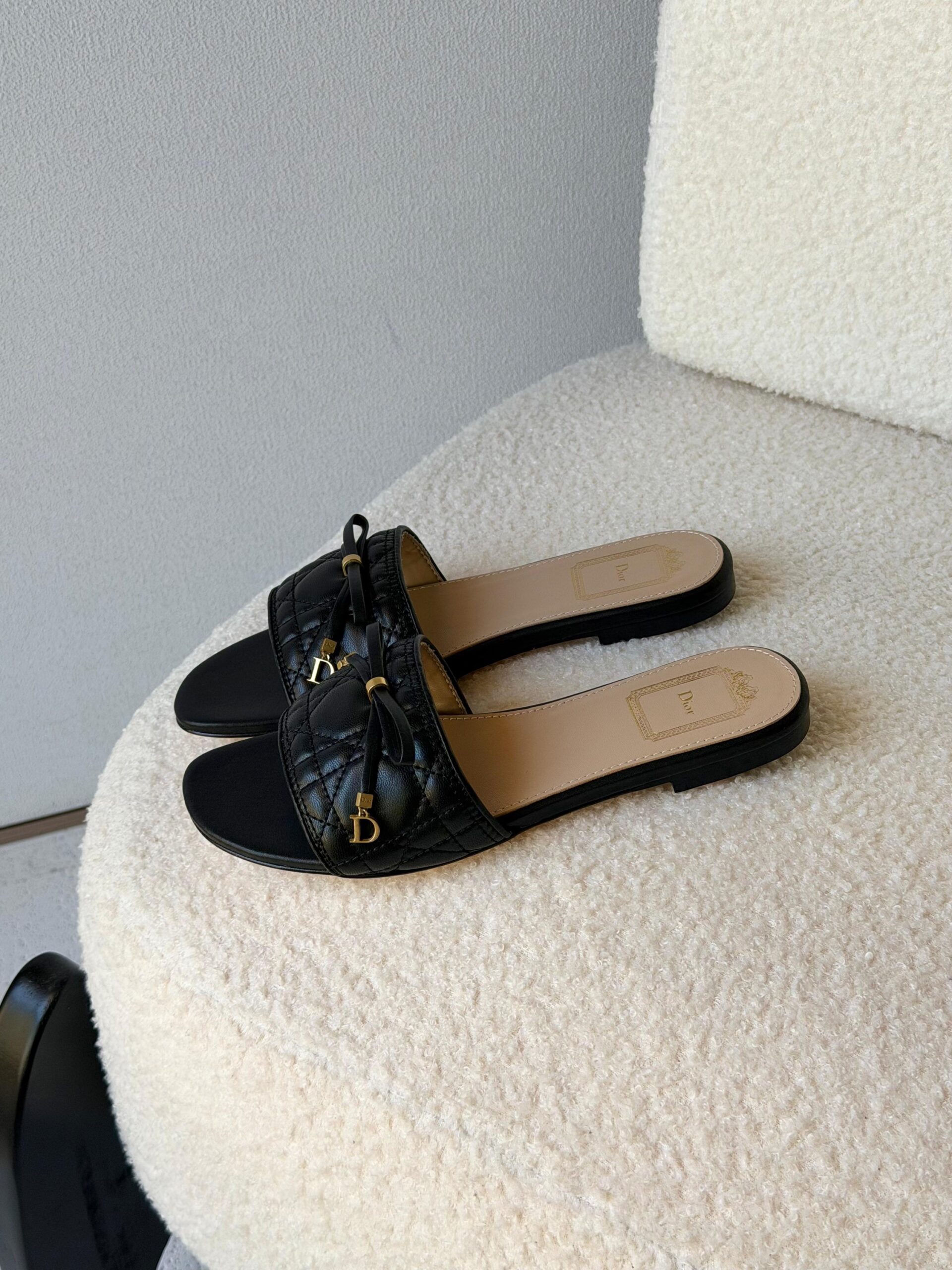 Dior Cannage Slides Made Lambskin With Gold-Finish Metal C And D Initials - Image 4