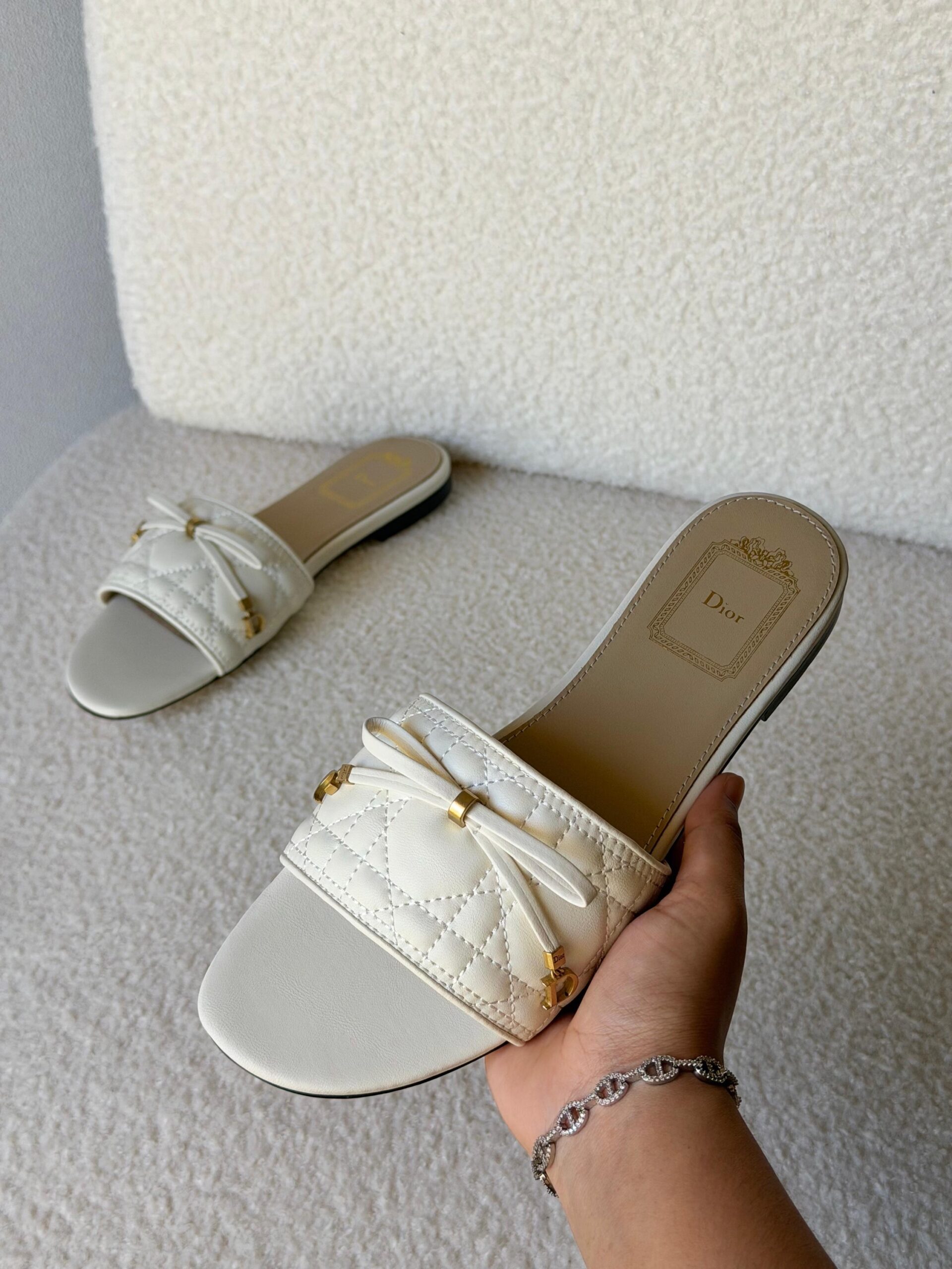 Dior Cannage Slides Made Lambskin With Gold-Finish Metal C And D Initials