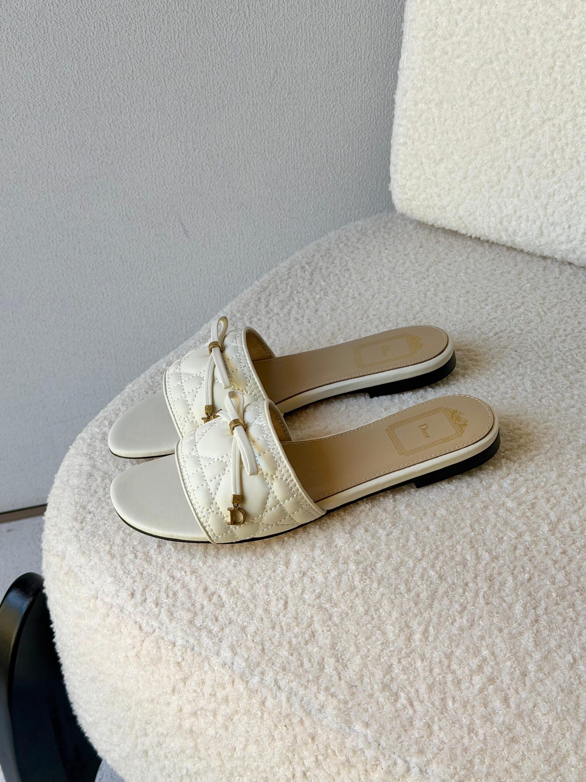 Dior Cannage Slides Made Lambskin With Gold-Finish Metal C And D Initials - Image 2
