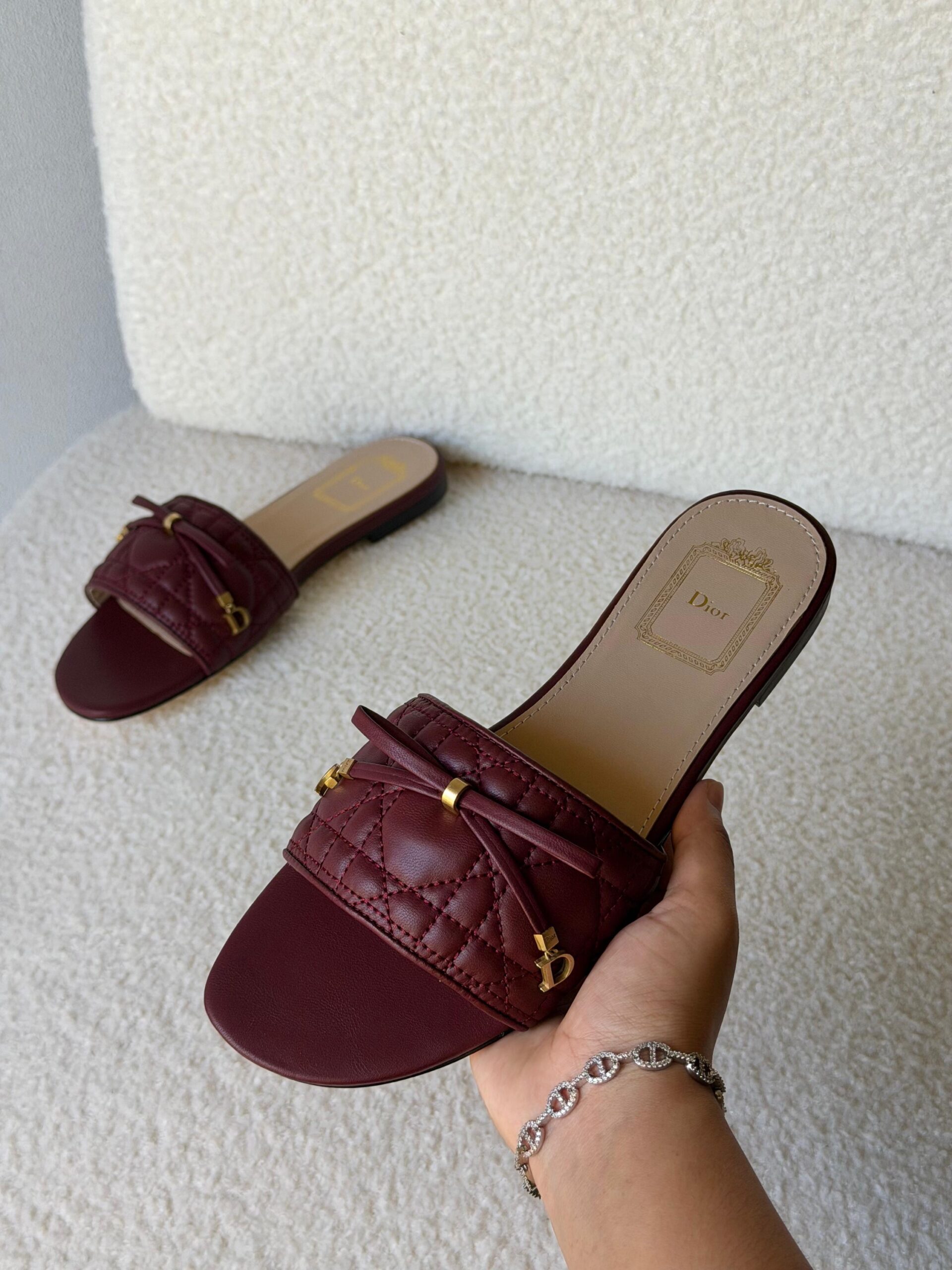 Dior Cannage Slides Made Lambskin With Gold-Finish Metal C And D Initials - Image 5
