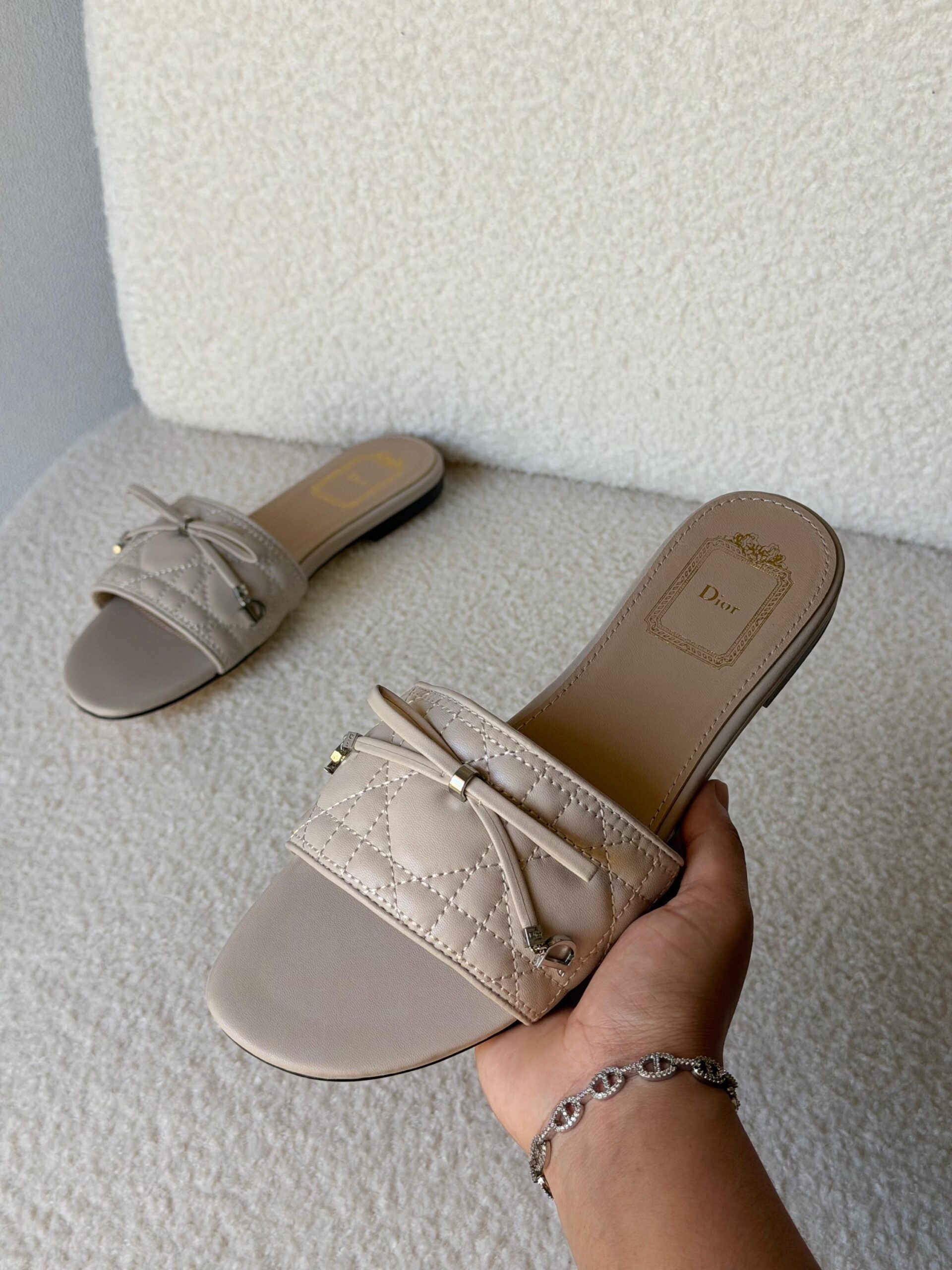 Dior Cannage Slides Made Lambskin With Gold-Finish Metal C And D Initials - Image 7