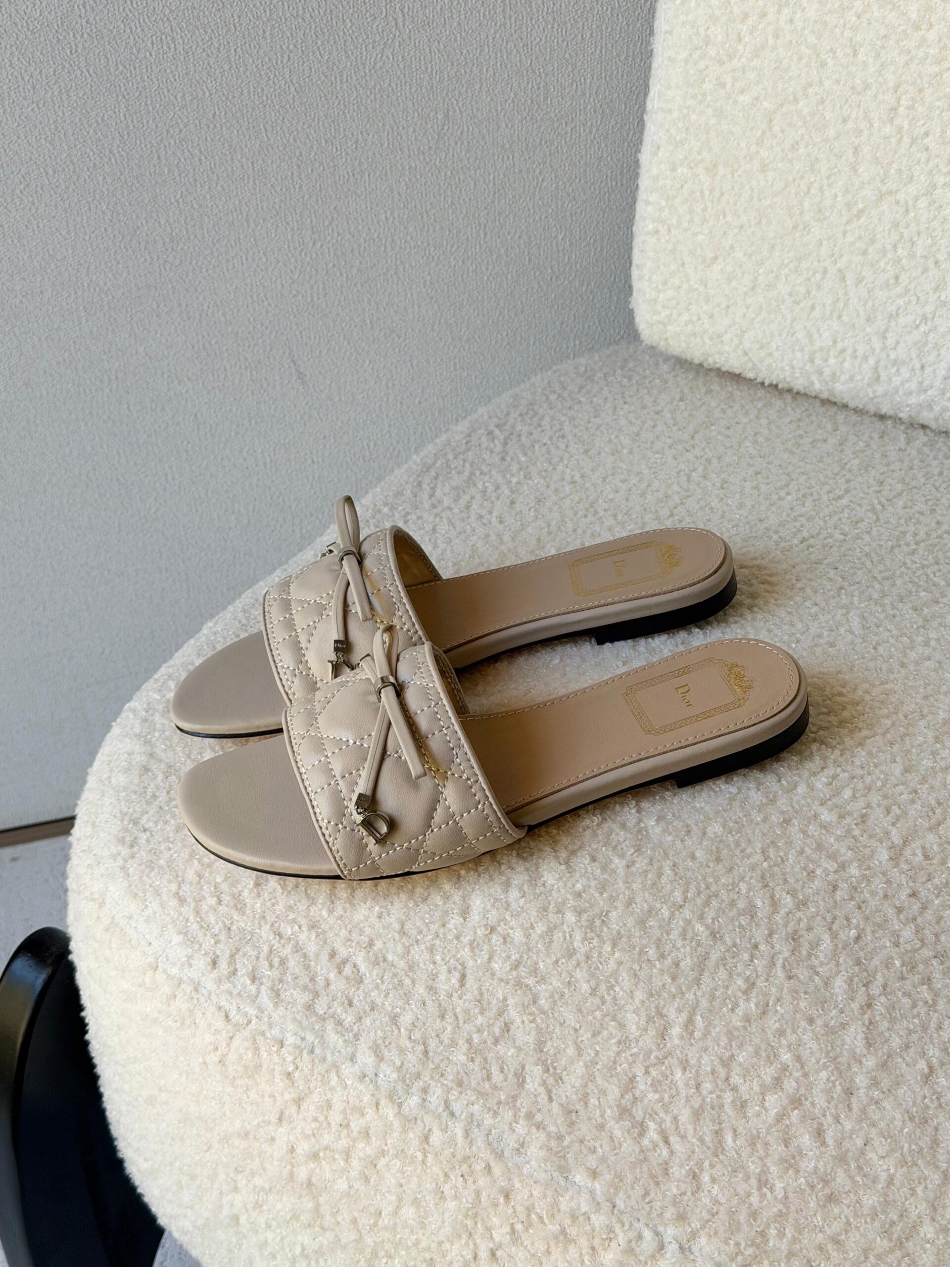 Dior Cannage Slides Made Lambskin With Gold-Finish Metal C And D Initials - Image 8