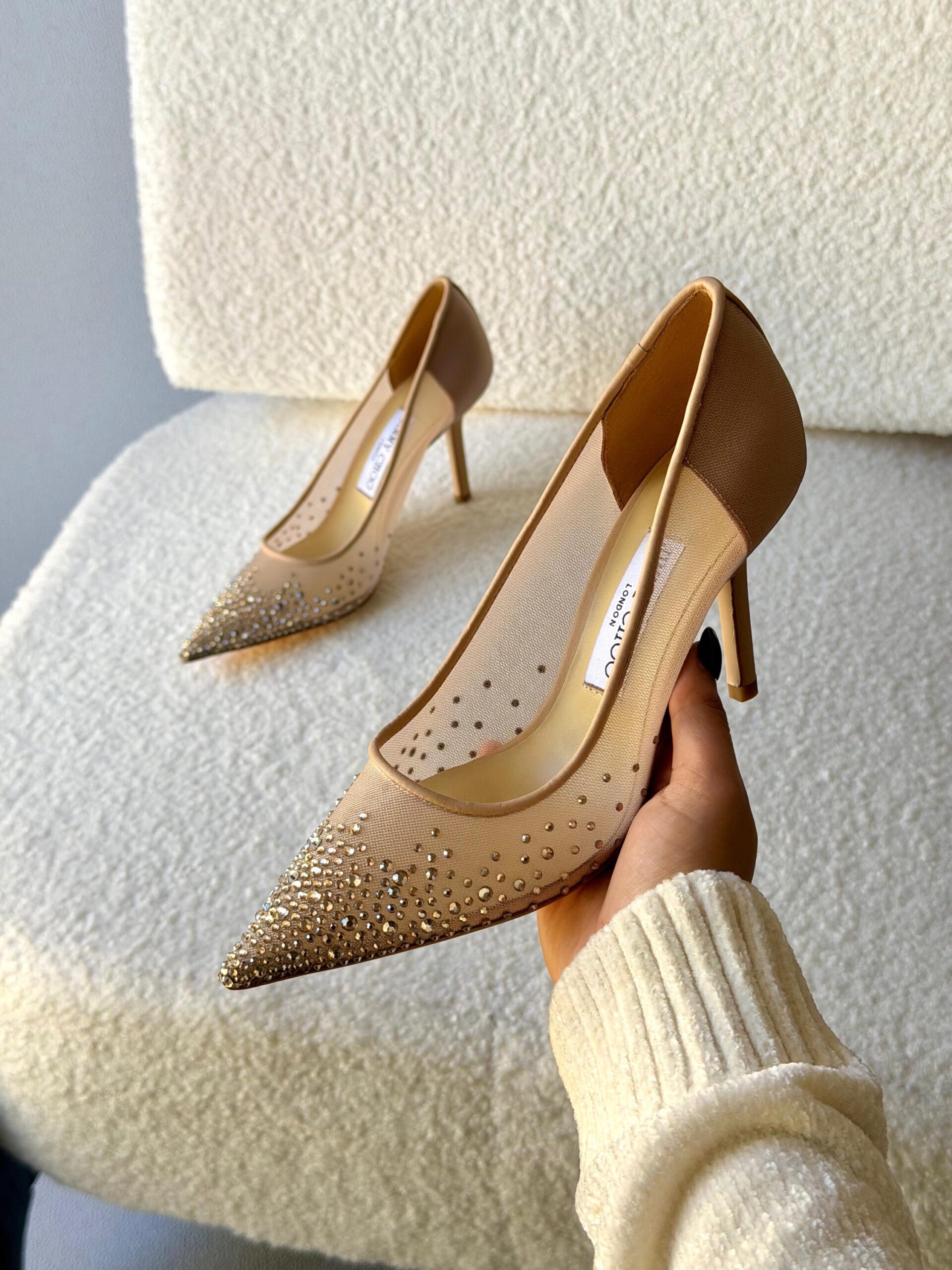 Jimmy Choo Love Pumps In White Crystal-Embellished Mesh